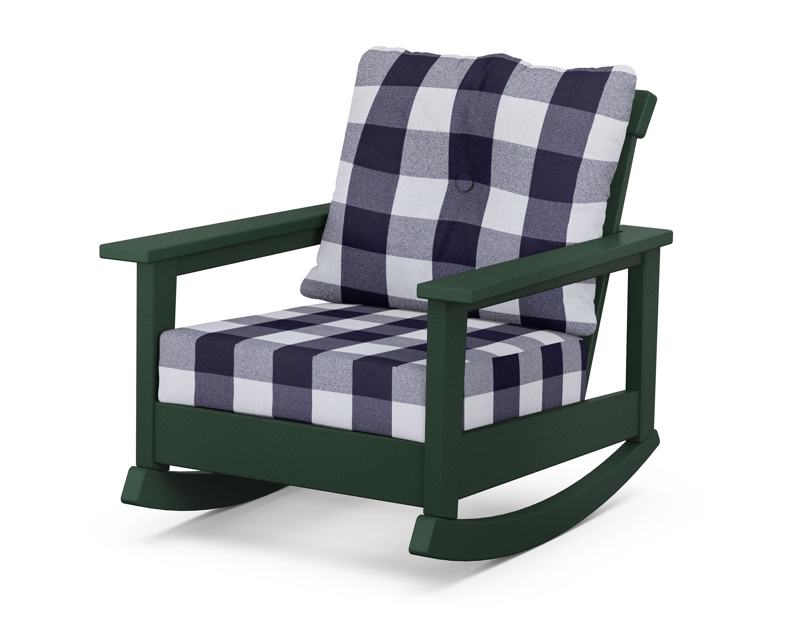 POLYWOOD® Prescott Deep Seating Rocking Chair in Green / Buffalo Plaid Navy