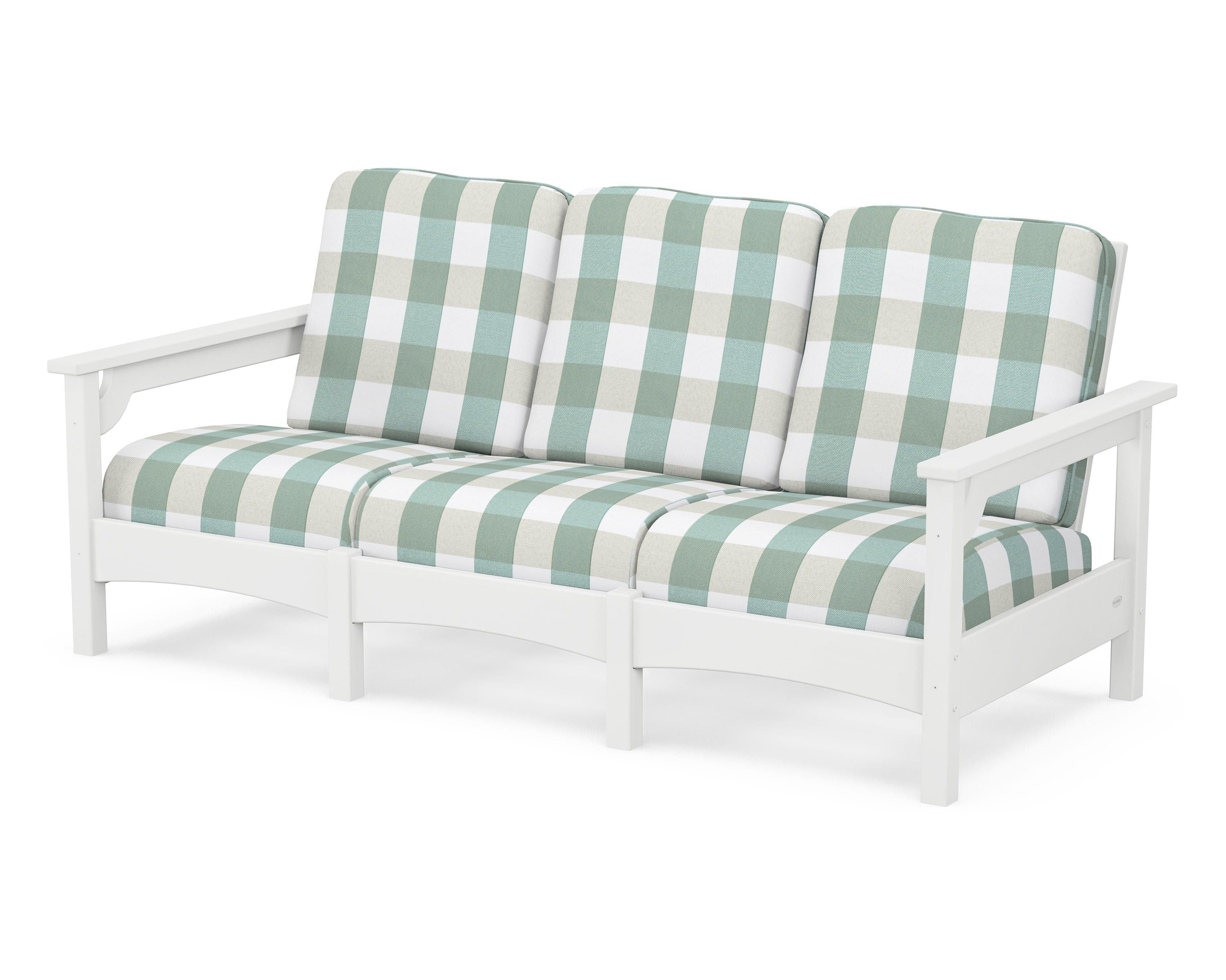 POLYWOOD® Club Sofa in White / Buffalo Plaid Glacier Spa