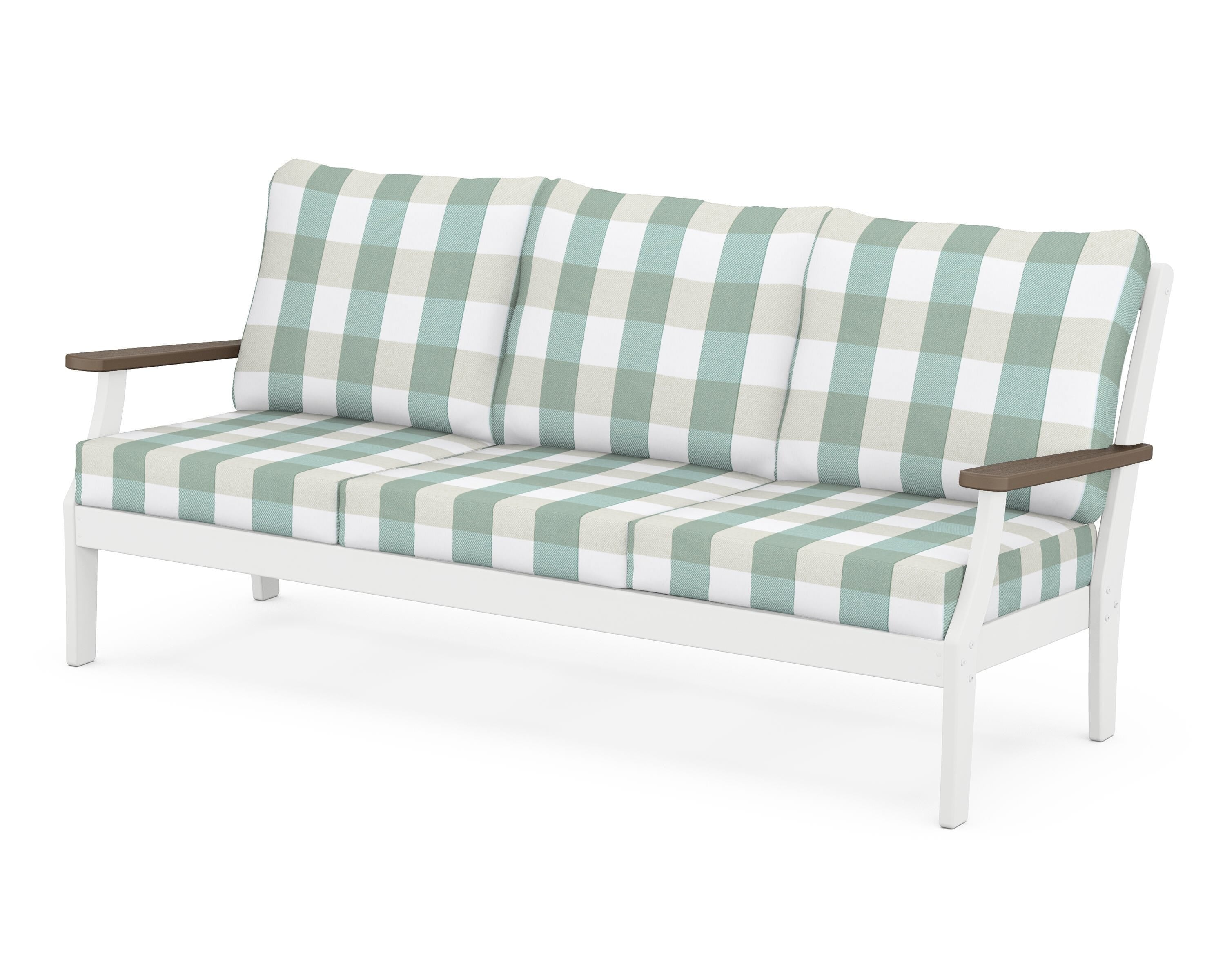 POLYWOOD® Braxton Deep Seating Sofa in White / Kona / Buffalo Plaid Glacier Spa