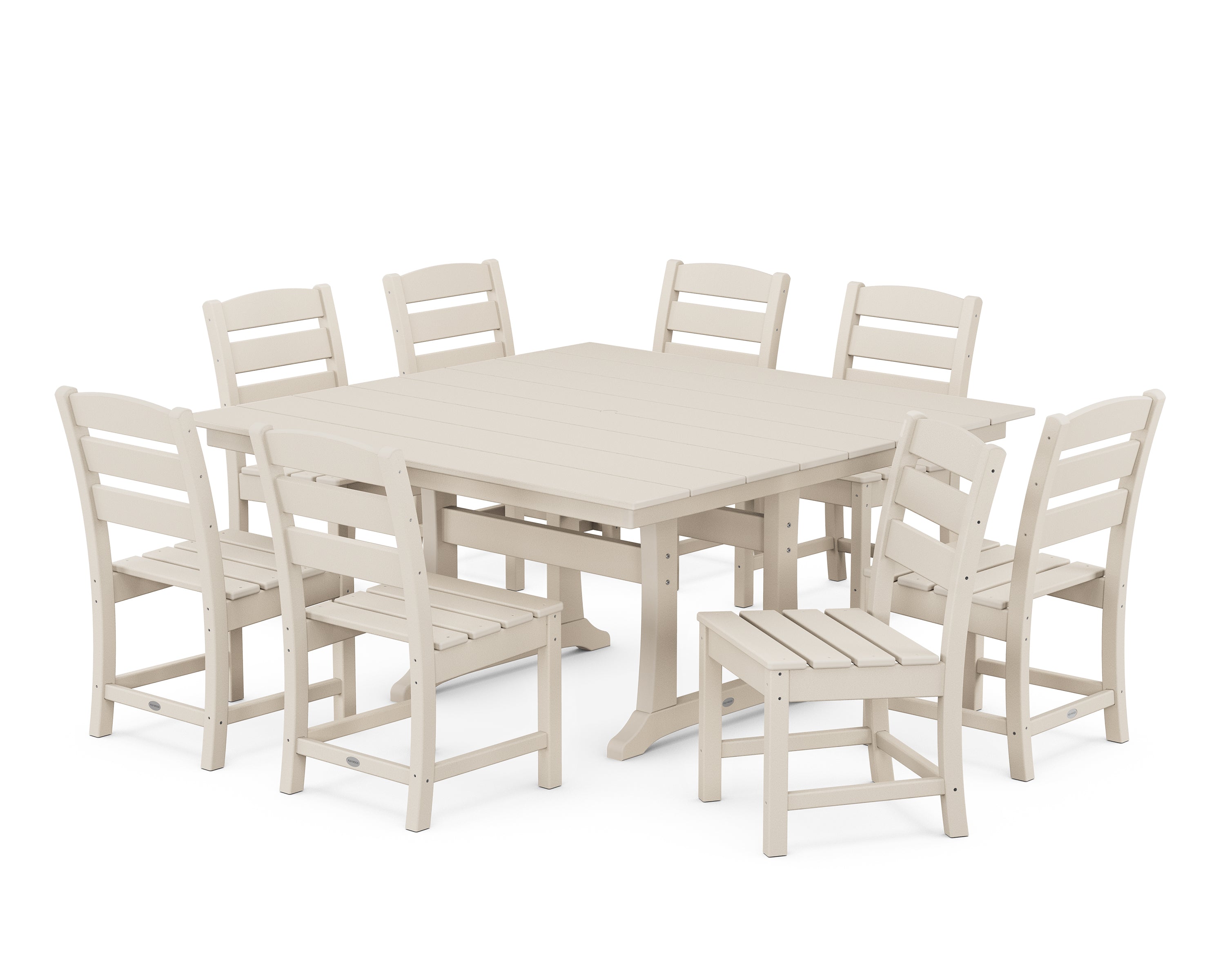 POLYWOOD® Lakeside 9-Piece Farmhouse Trestle Dining Set in Sand