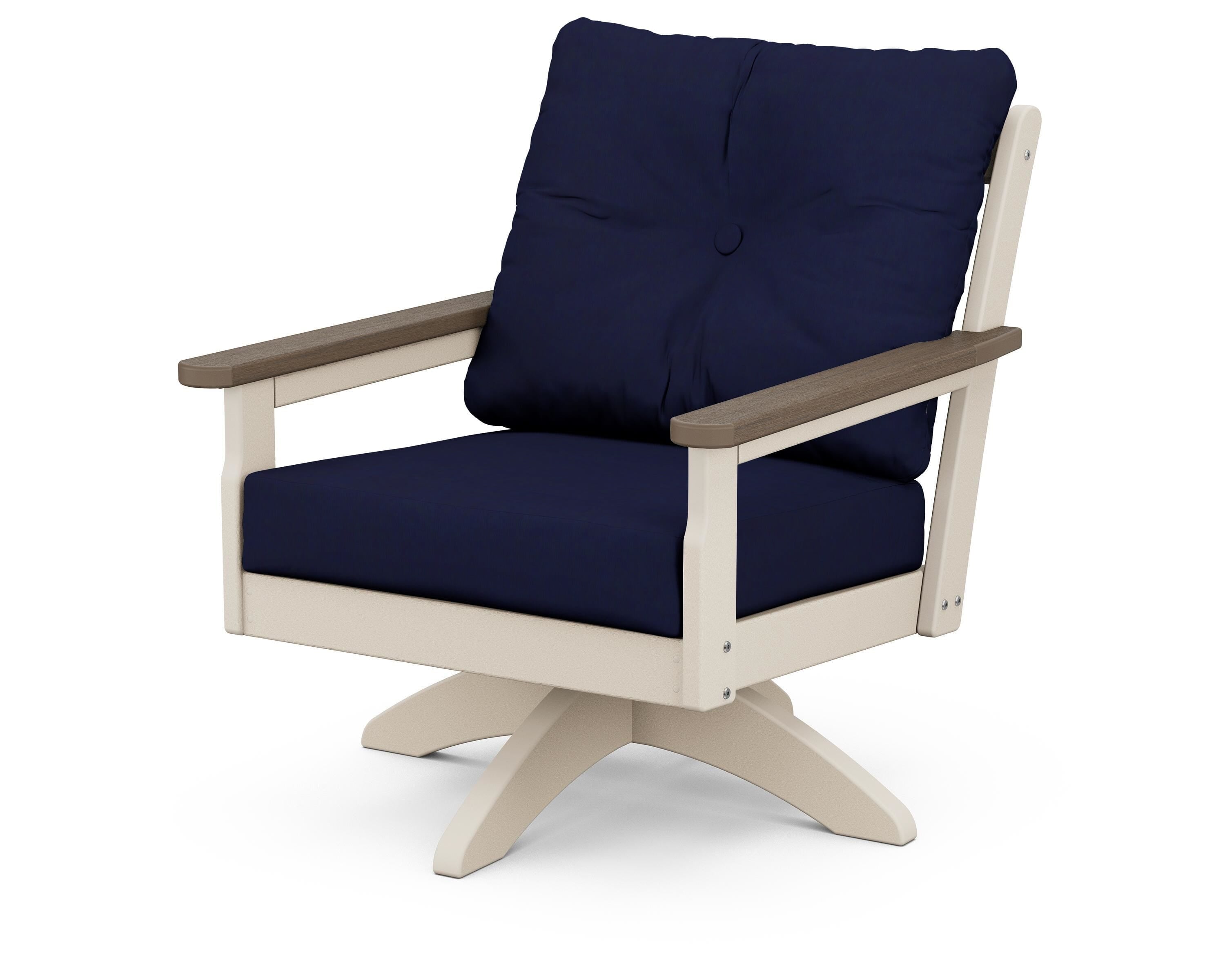 POLYWOOD® Vineyard Deep Seating Swivel Chair in Sand / Kona / Navy