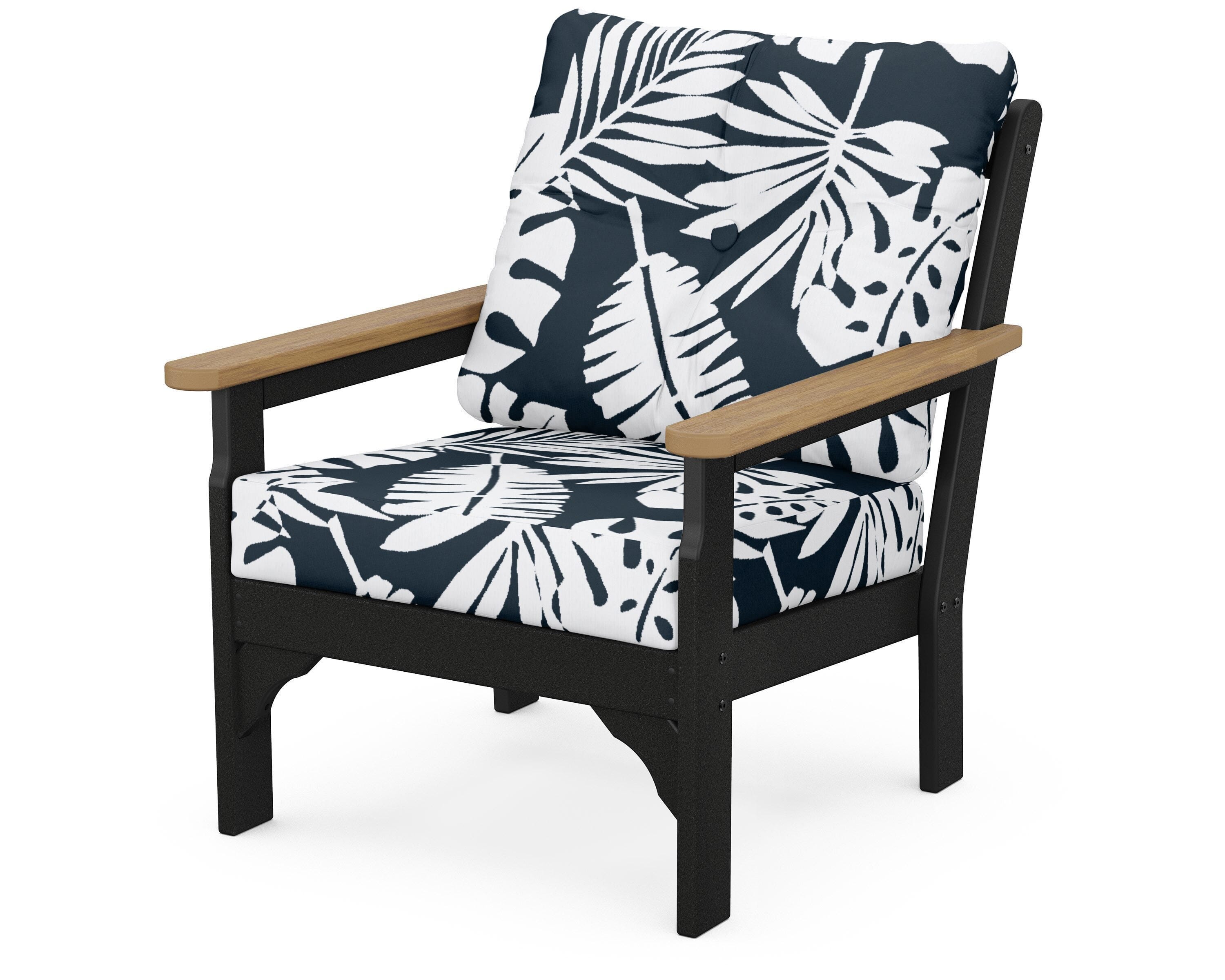 POLYWOOD® Vineyard Deep Seating Chair in Black / Natural / Leaf Marine Indigo