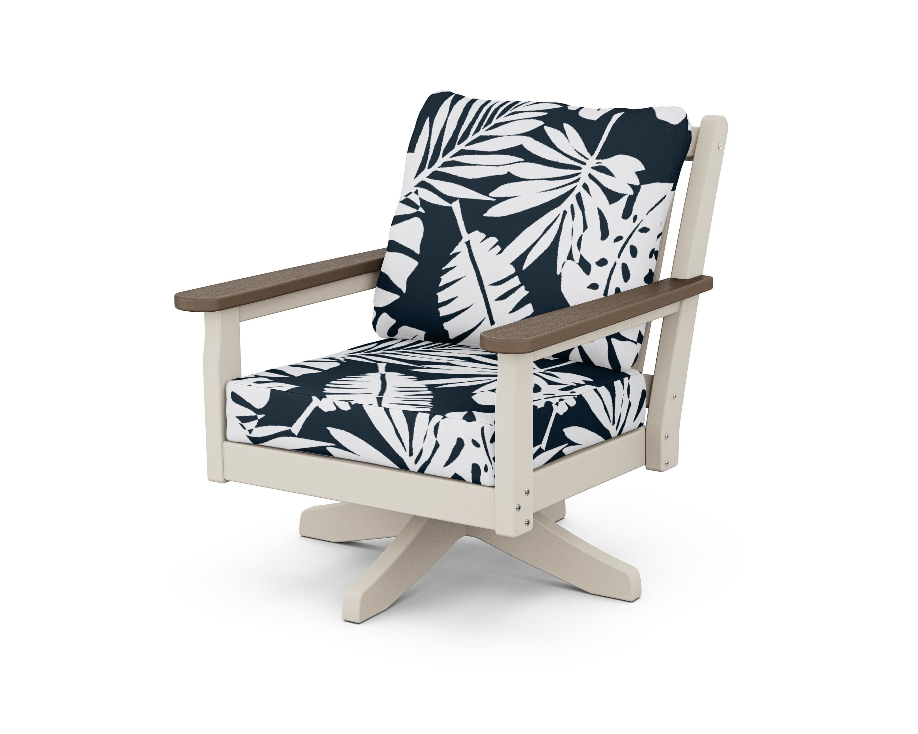 POLYWOOD® Chippendale Deep Seating Swivel Chair in Sand / Kona / Leaf Marine Indigo