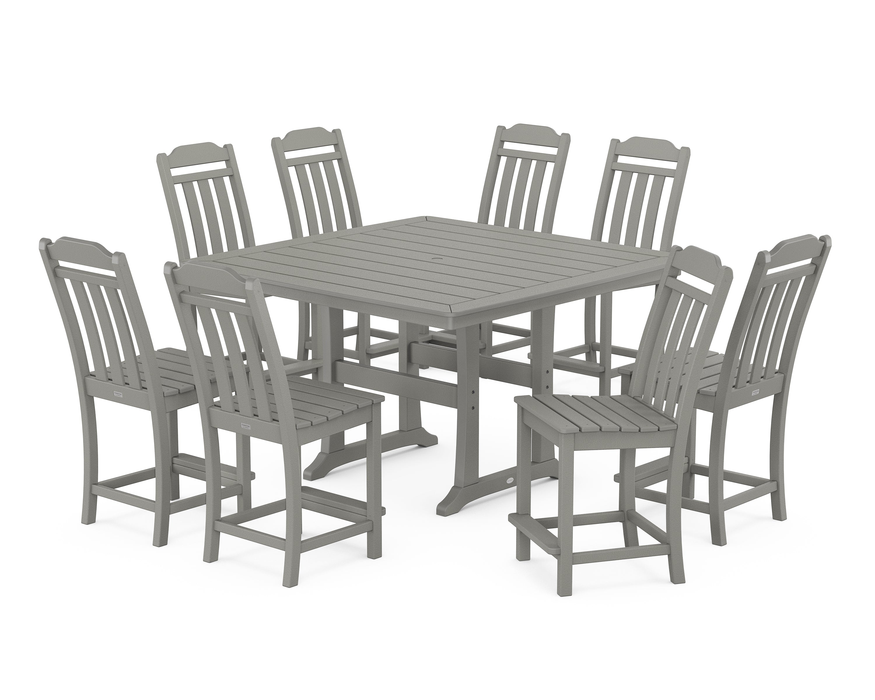Country Living Cottage 9-Piece Square Side Chair Counter Set with Trestle Legs in Slate Grey