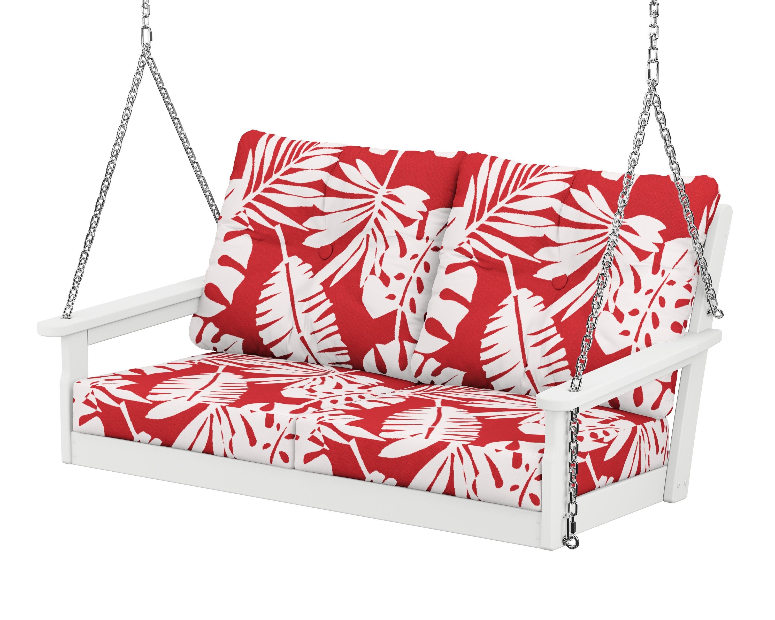 POLYWOOD® Vineyard Deep Seating Swing in White / Leaf Crimson