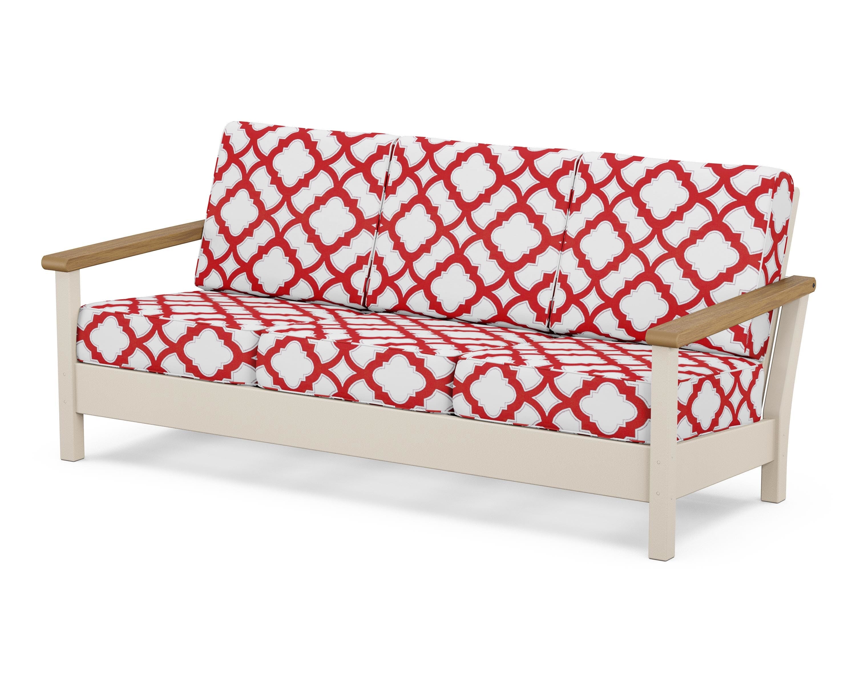 POLYWOOD® Harbour Deep Seating Sofa in Sand / Natural / Trellis Crimson