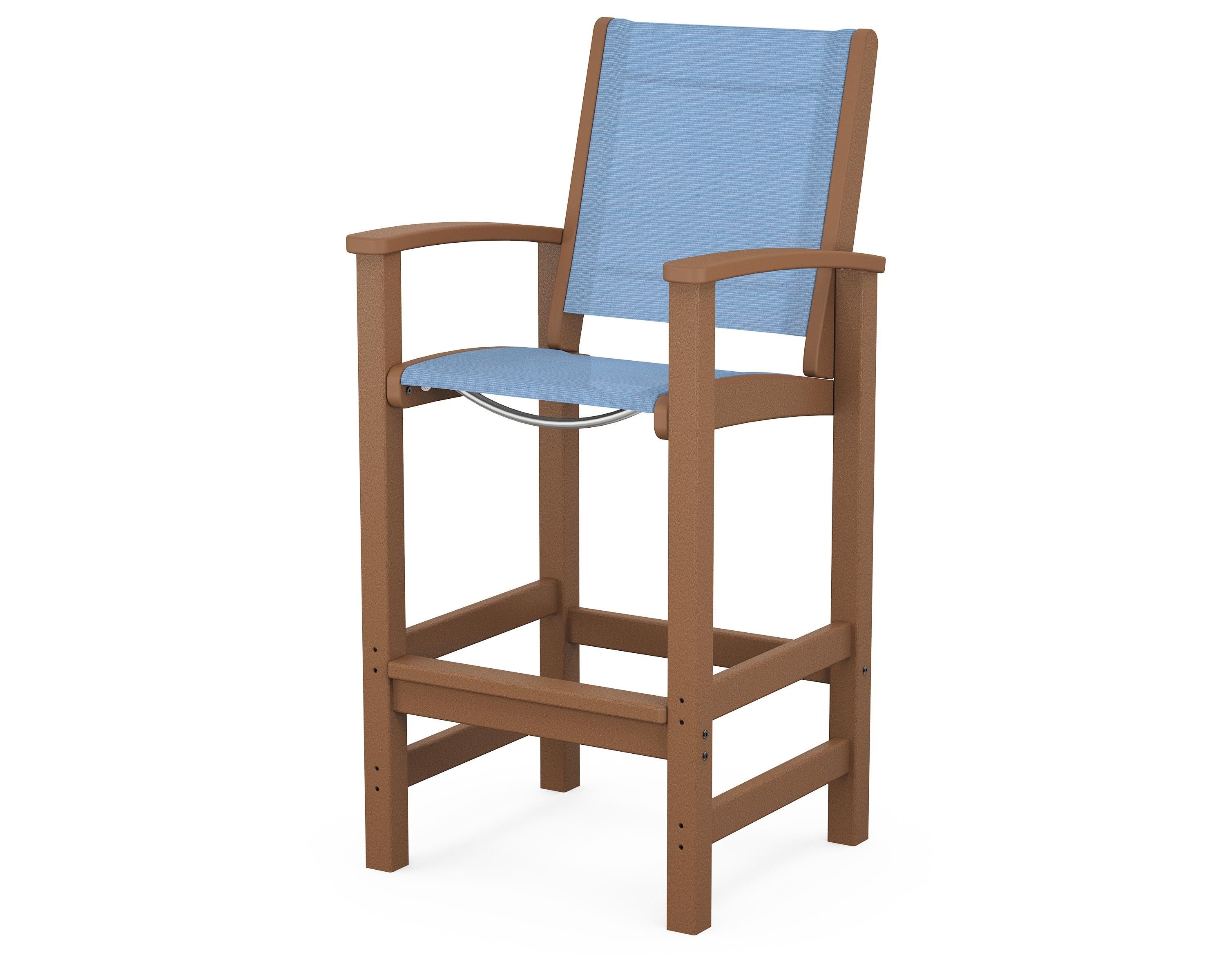 POLYWOOD® Coastal Bar Chair in Teak / Poolside Sling