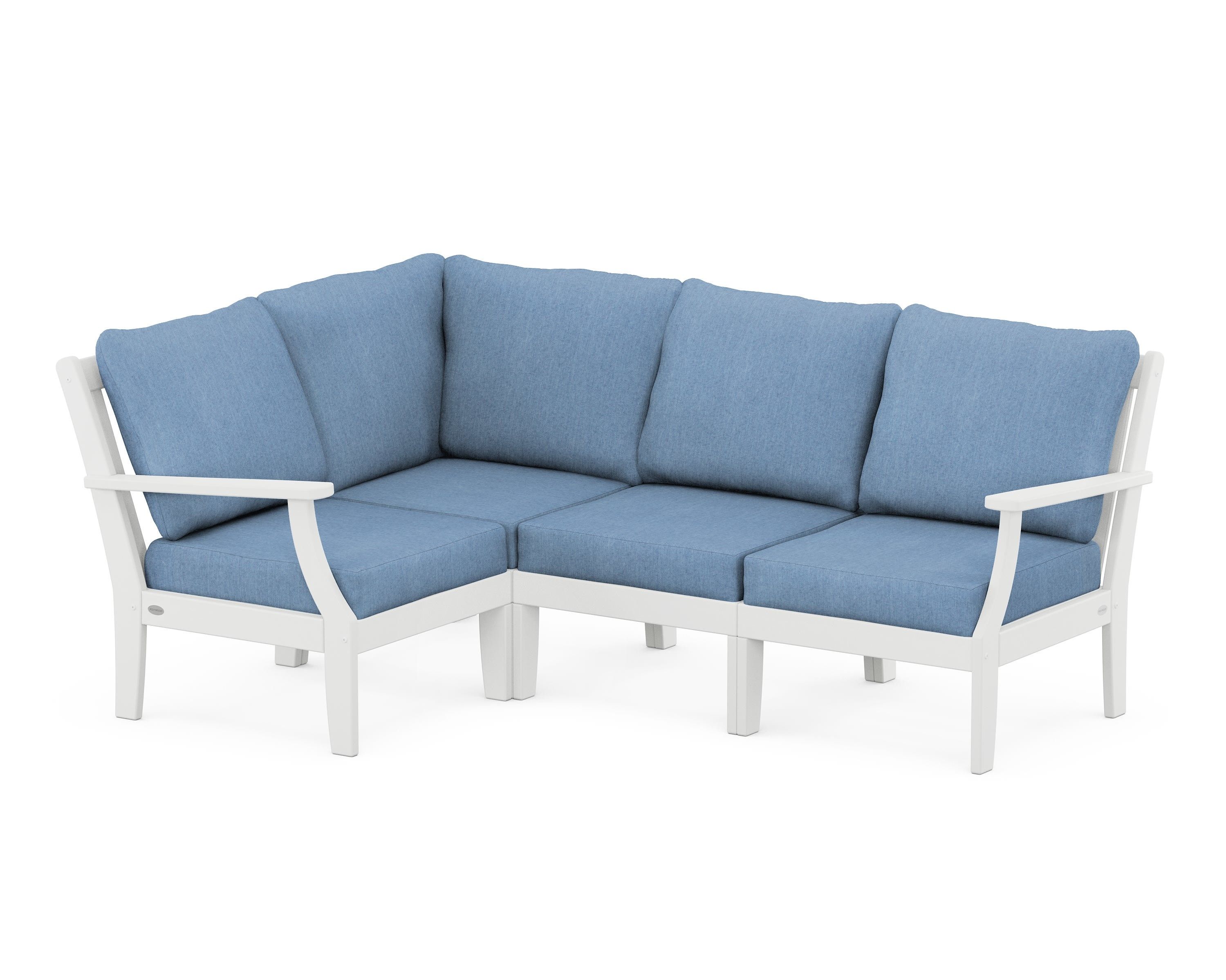 POLYWOOD® Braxton Modular 4-Piece Deep Seating Set in White / Sky Blue