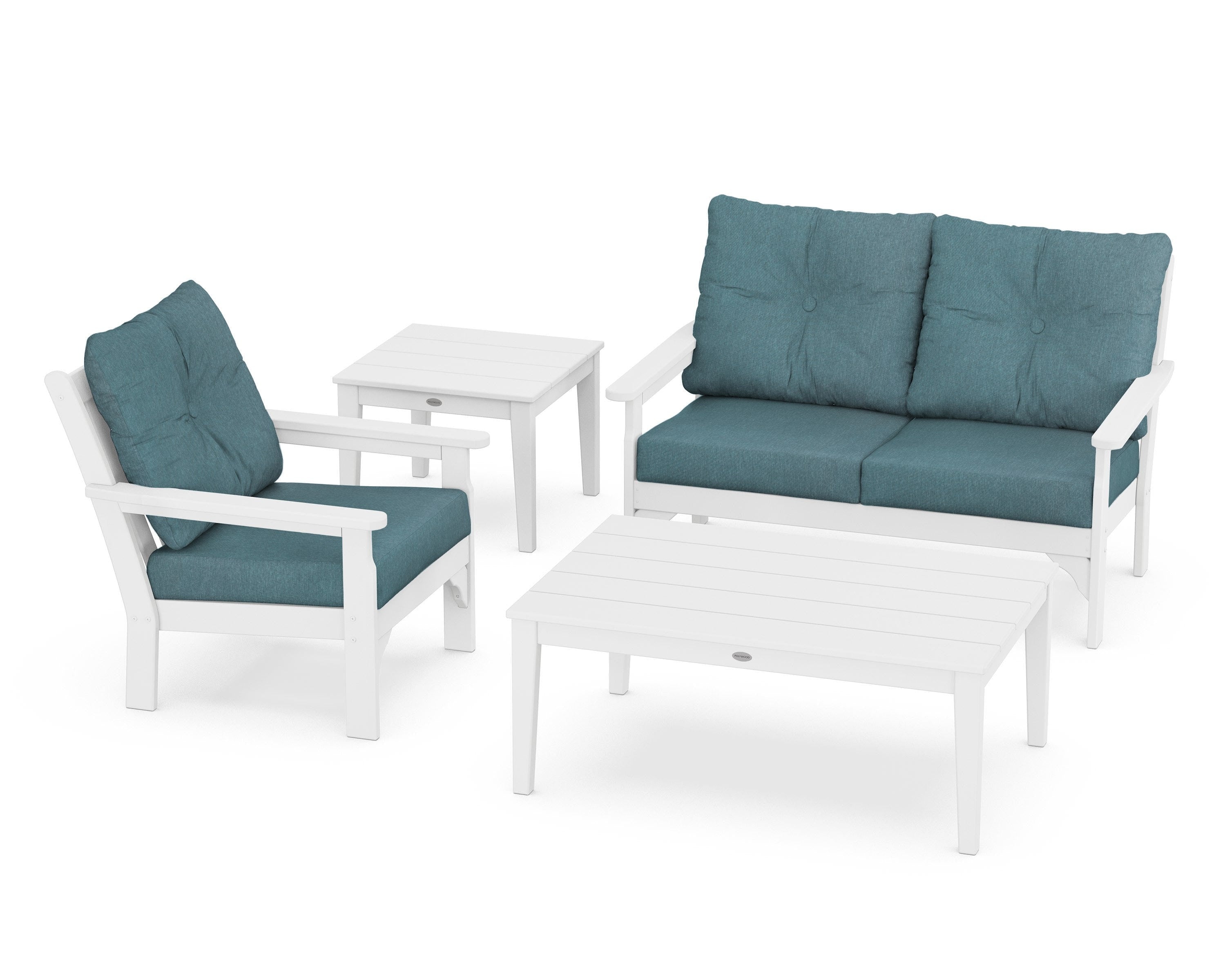 POLYWOOD® Vineyard 4-Piece Deep Seating Set in White / Ocean Teal
