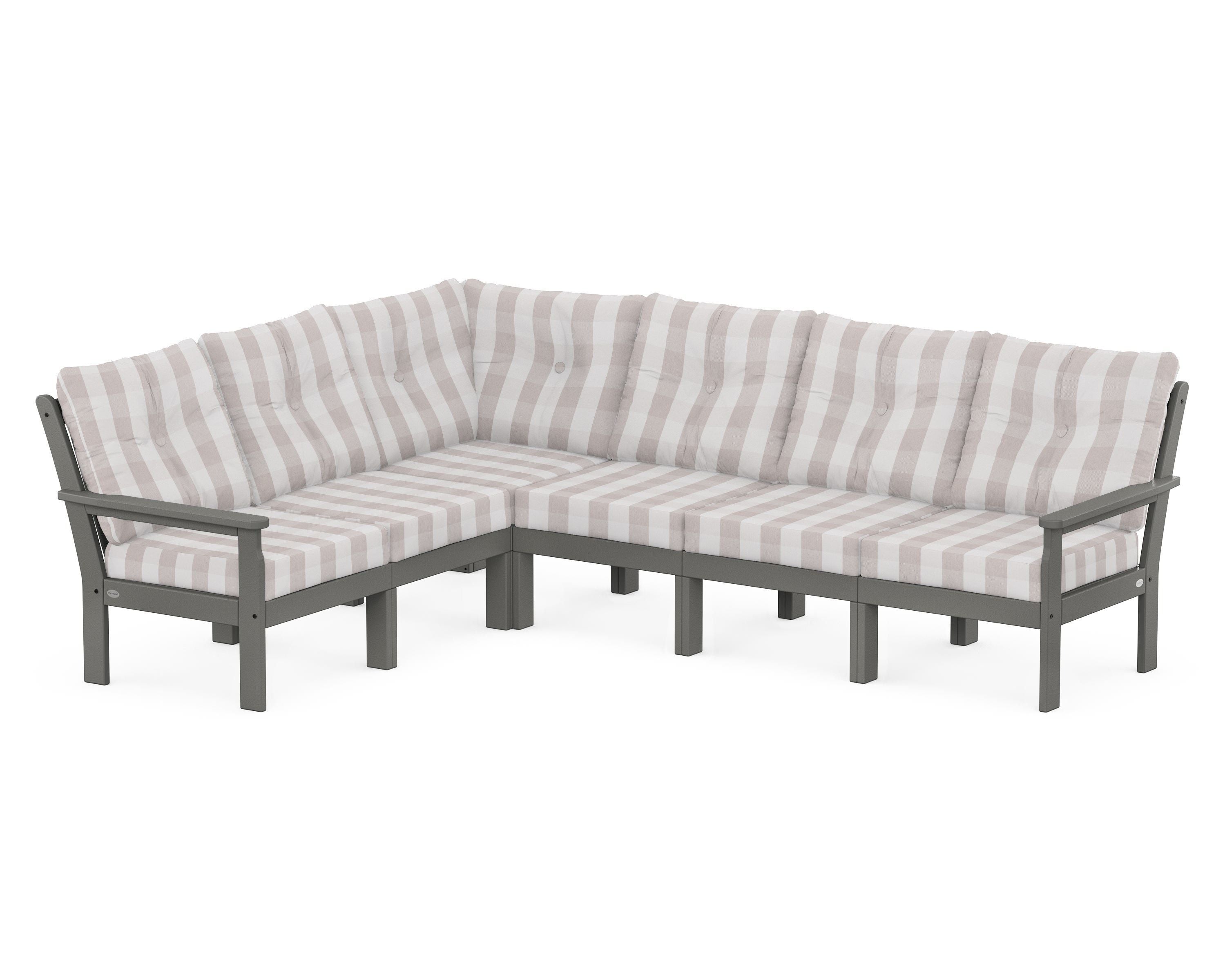POLYWOOD® Vineyard 6-Piece Sectional in Slate Grey / Buffalo Plaid Dune Burlap