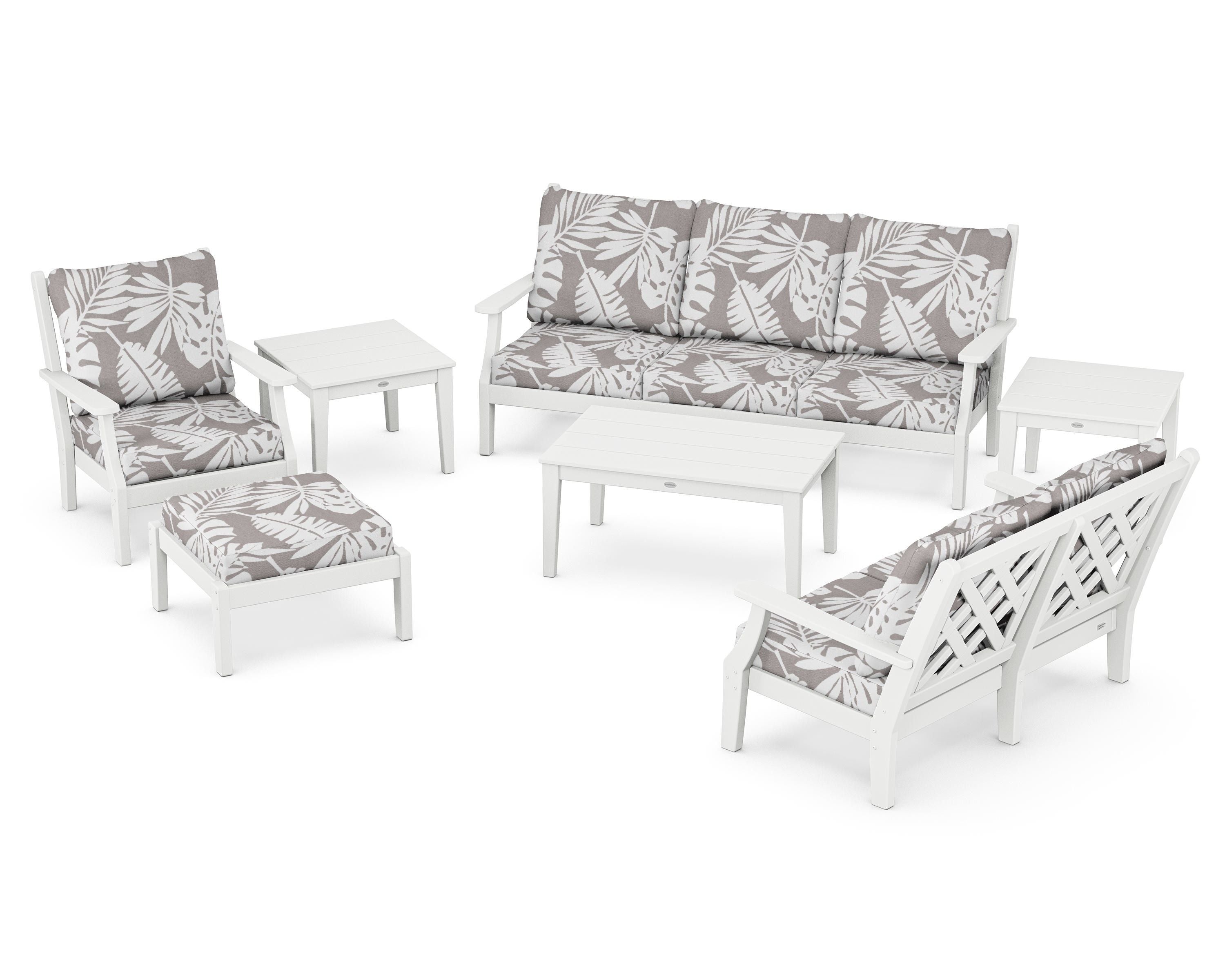 Country Living Wovendale 7-Piece Deep Seating Set in White / Leaf Grey Mist