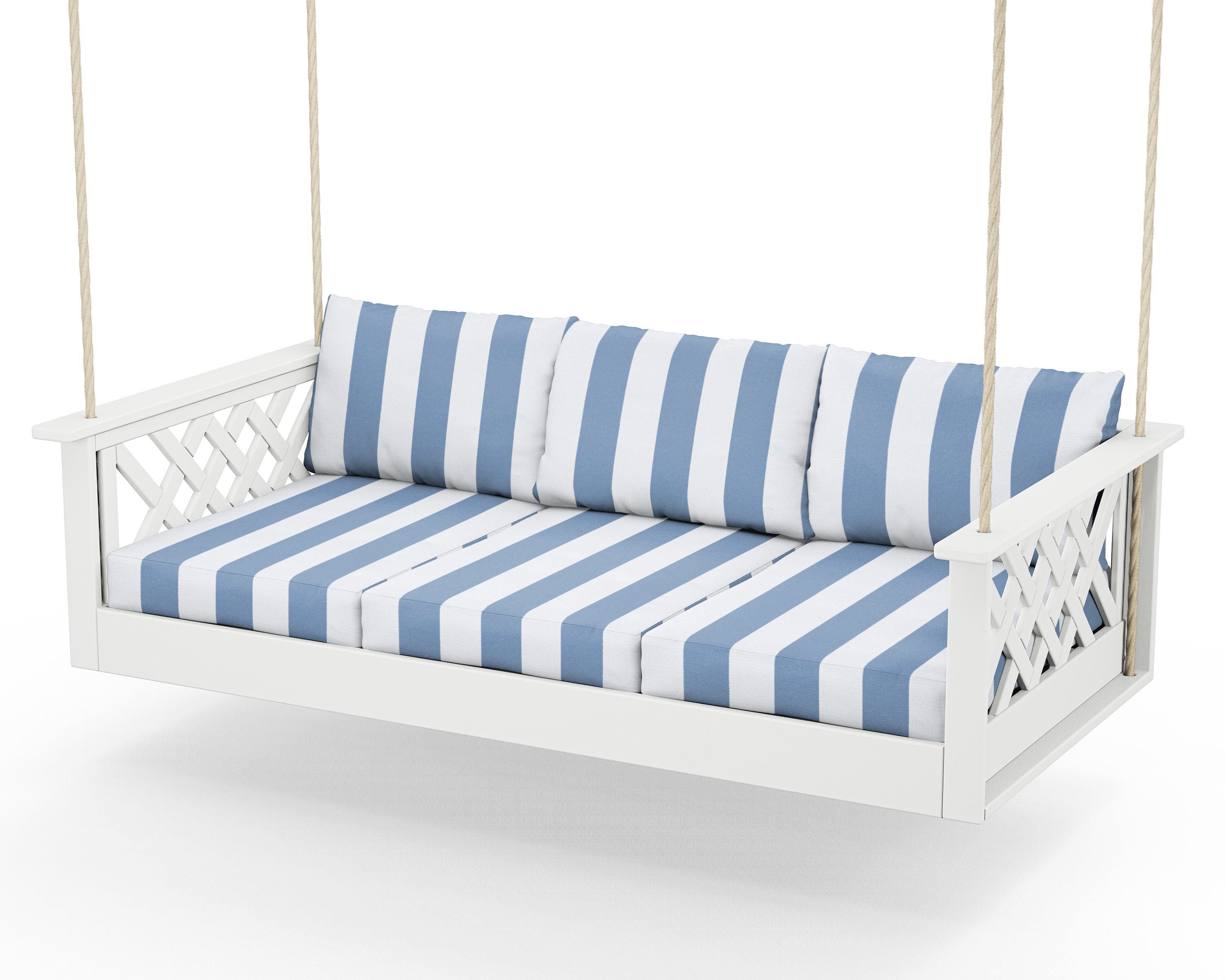 Country Living Wovendale Daybed Swing in White / Cabana Stripe Sky Blue