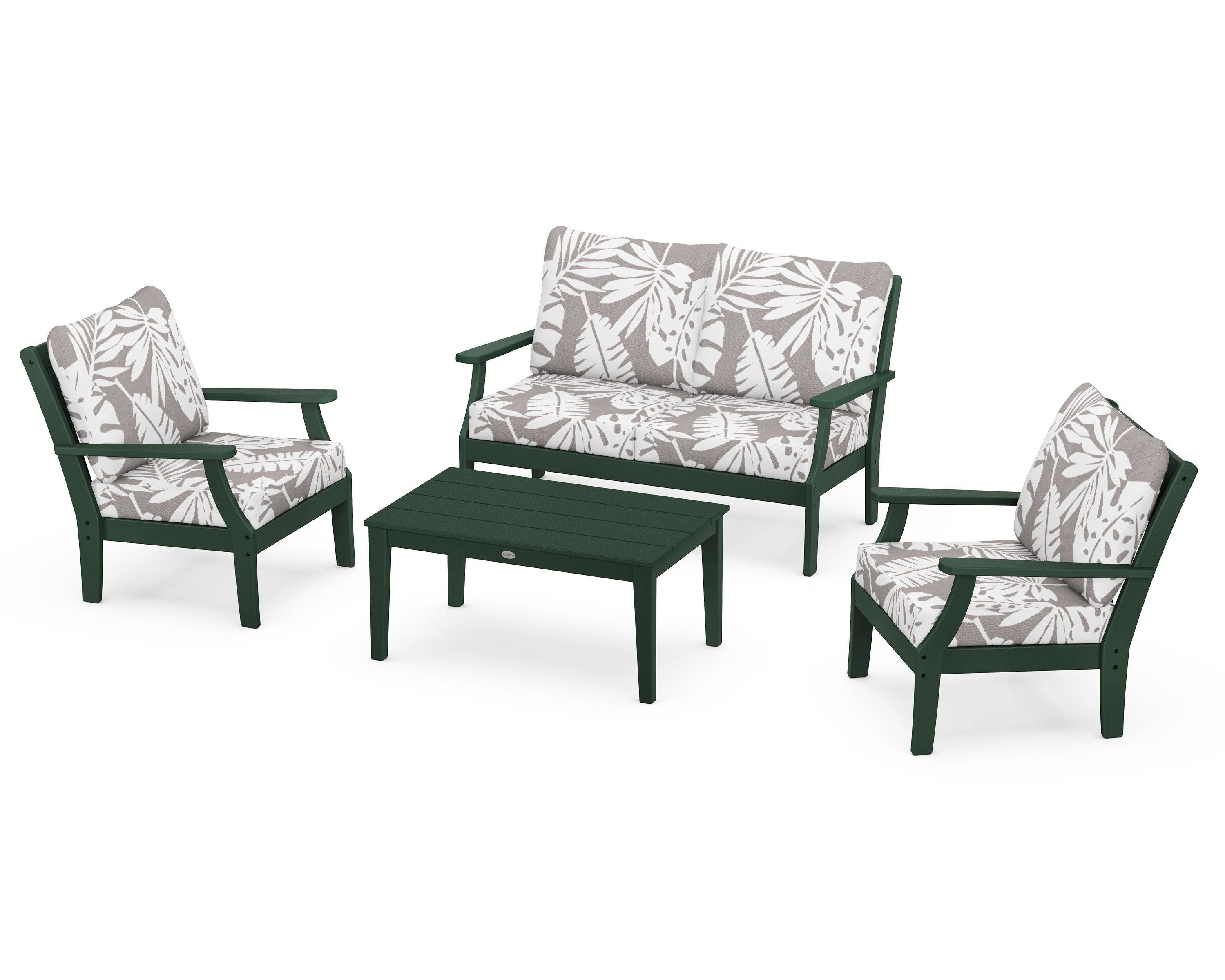 POLYWOOD® Braxton 4-Piece Deep Seating Chair Set in Green / Leaf Grey Mist