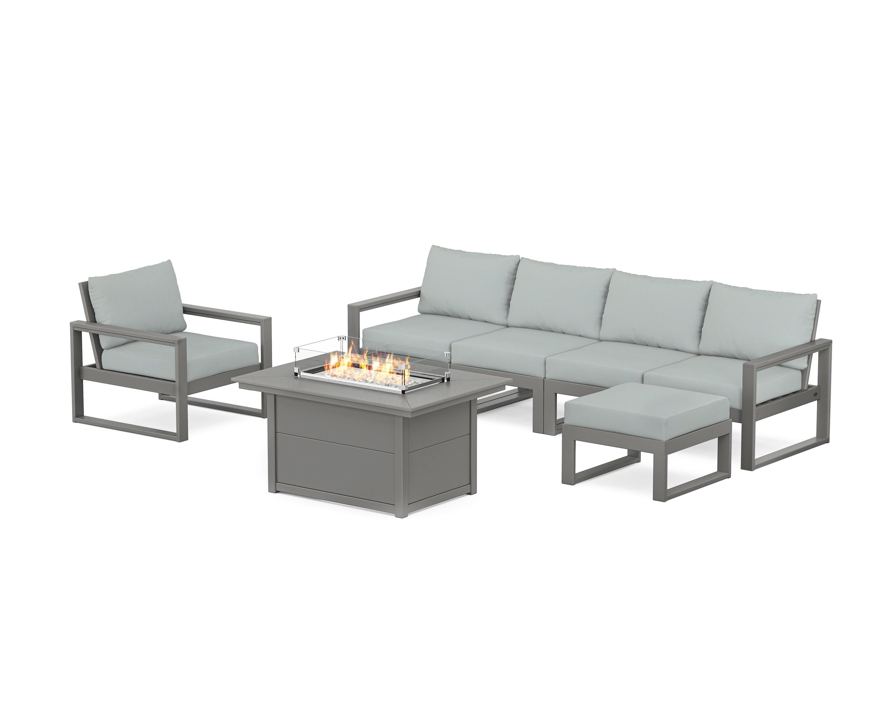 POLYWOOD® EDGE Sectional Lounge and Fire Pit Set in Slate Grey / Spa