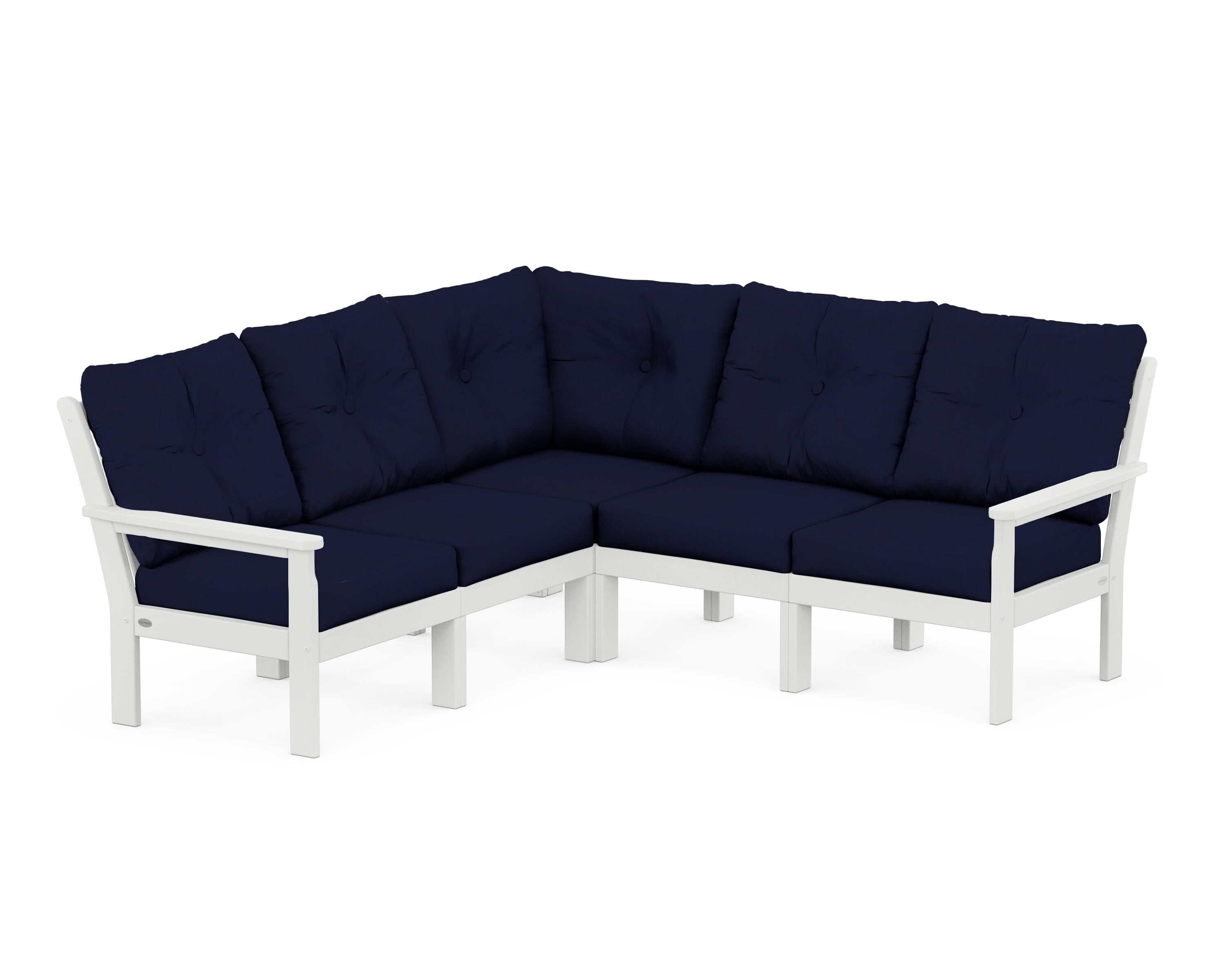 POLYWOOD® Vineyard 5-Piece Sectional in White / Navy