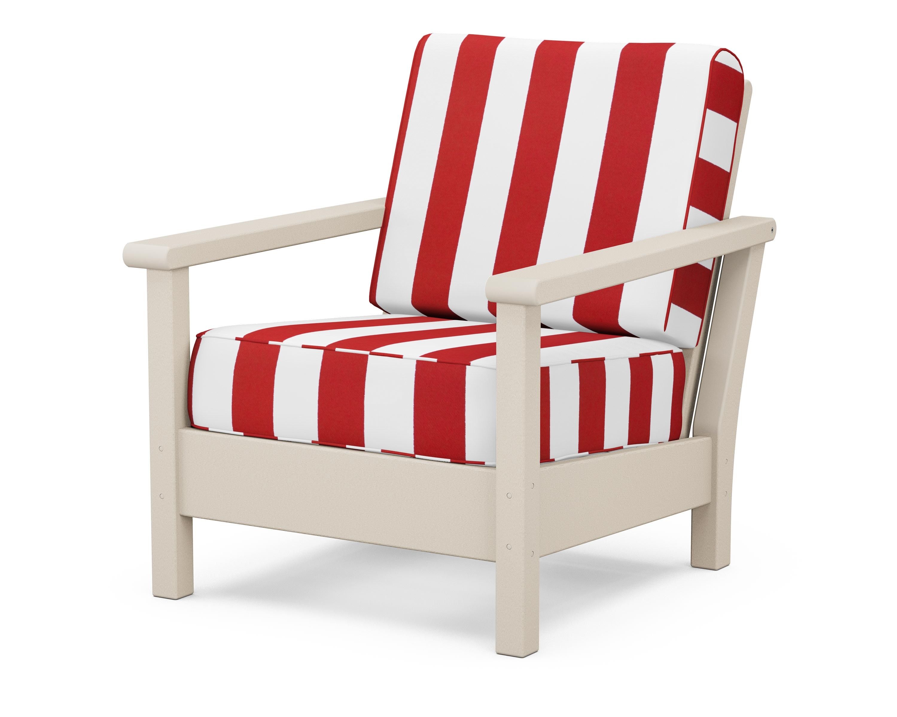 POLYWOOD® Harbour Deep Seating Chair in Sand / Cabana Stripe Crimson
