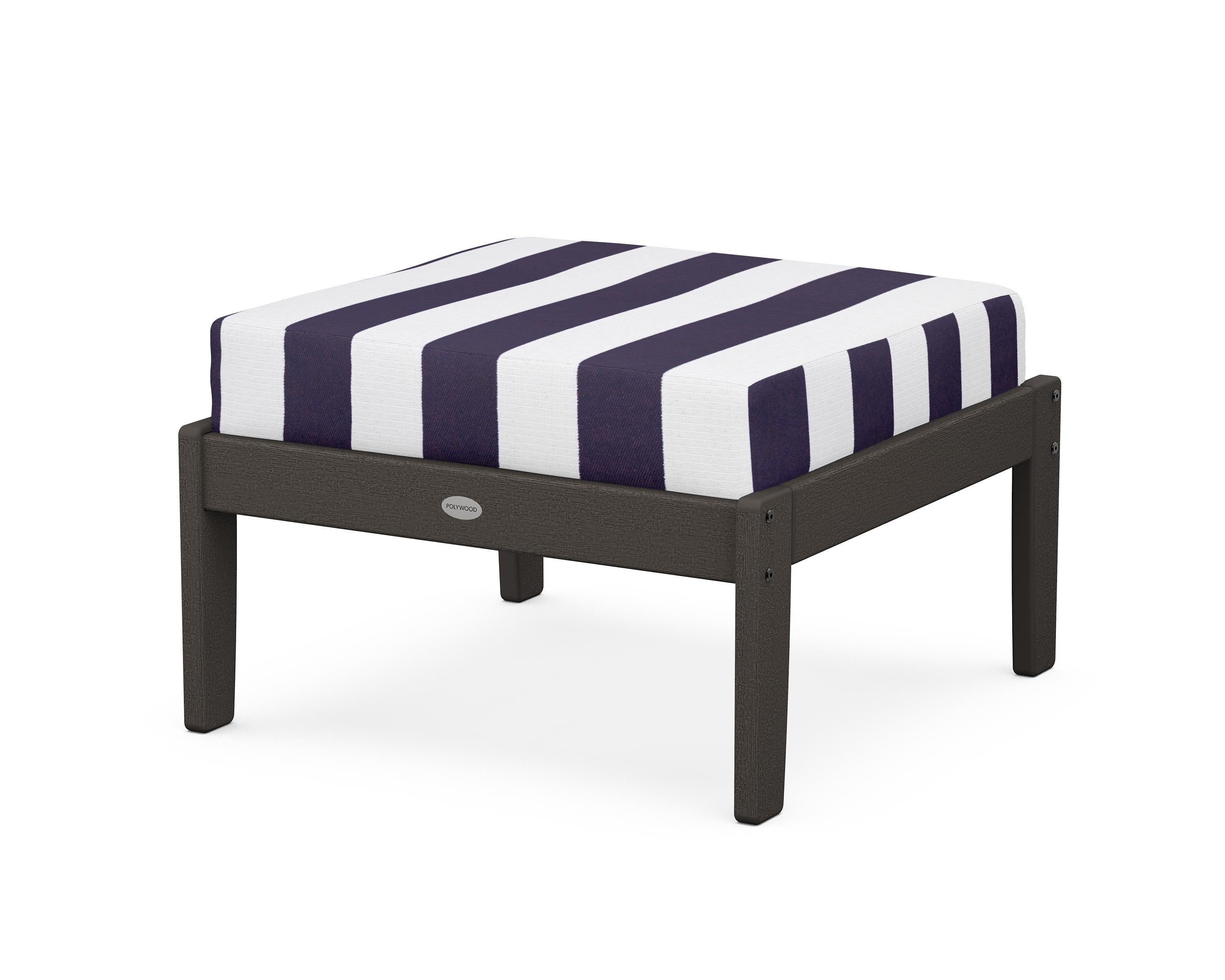 POLYWOOD® Braxton Deep Seating Ottoman in Vintage Coffee / Cabana Stripe Navy