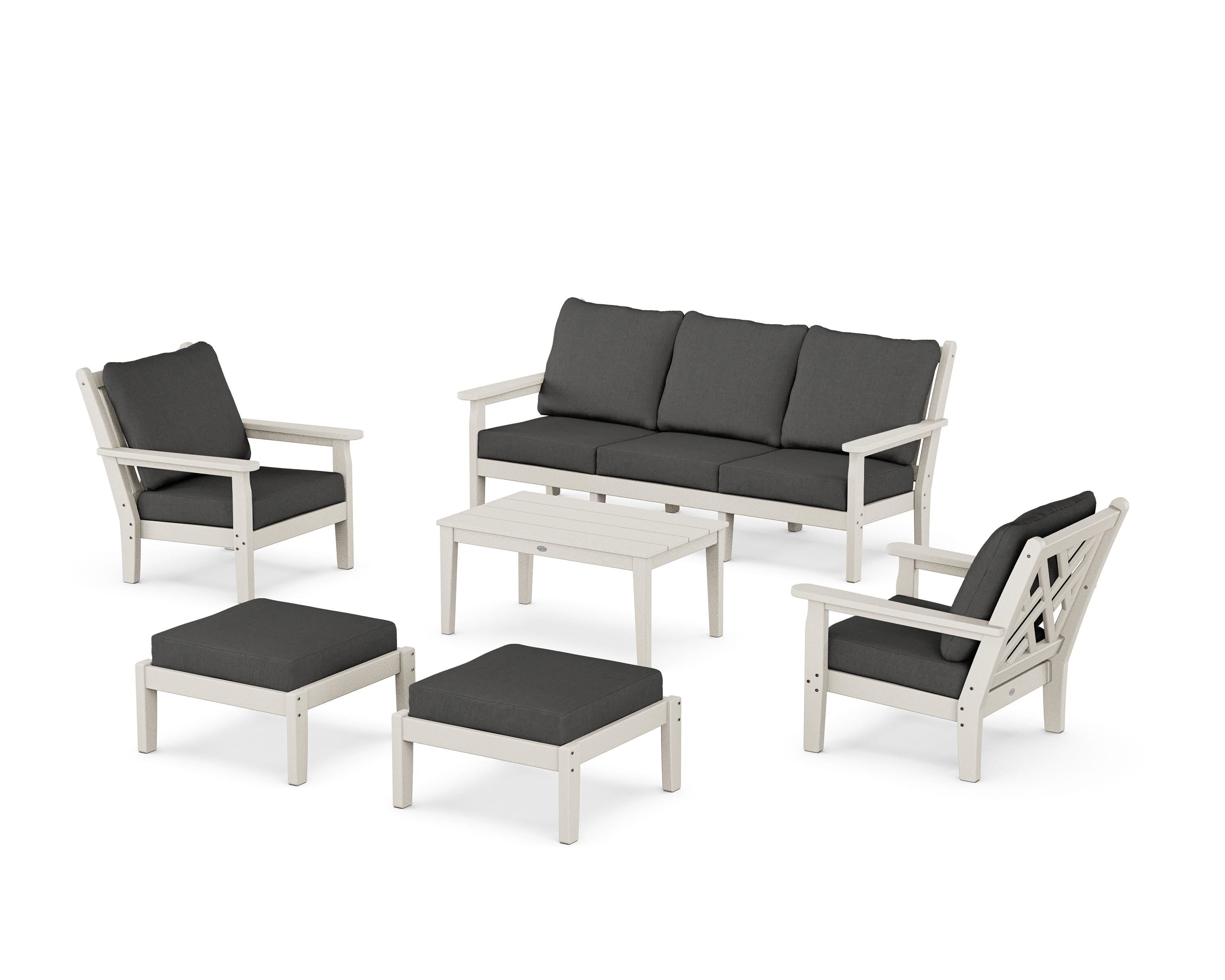 POLYWOOD® Chippendale 6-Piece Lounge Sofa Set in Sand / Spectrum Carbon