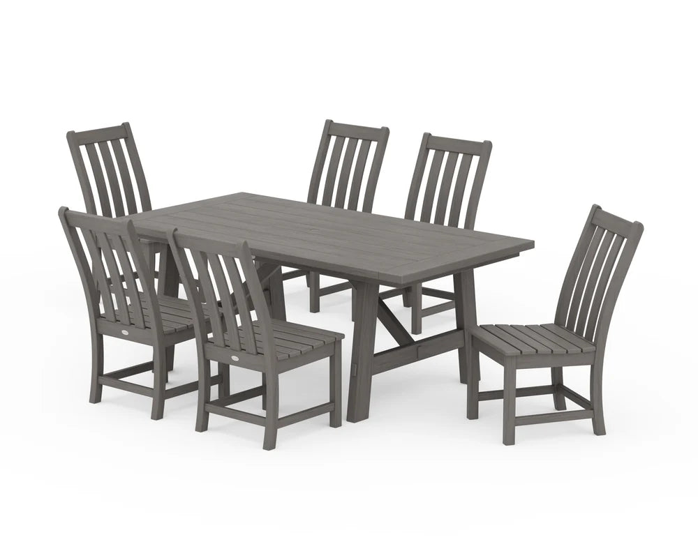 Vineyard 7-Piece Rustic Farmhouse Side Chair Dining Set