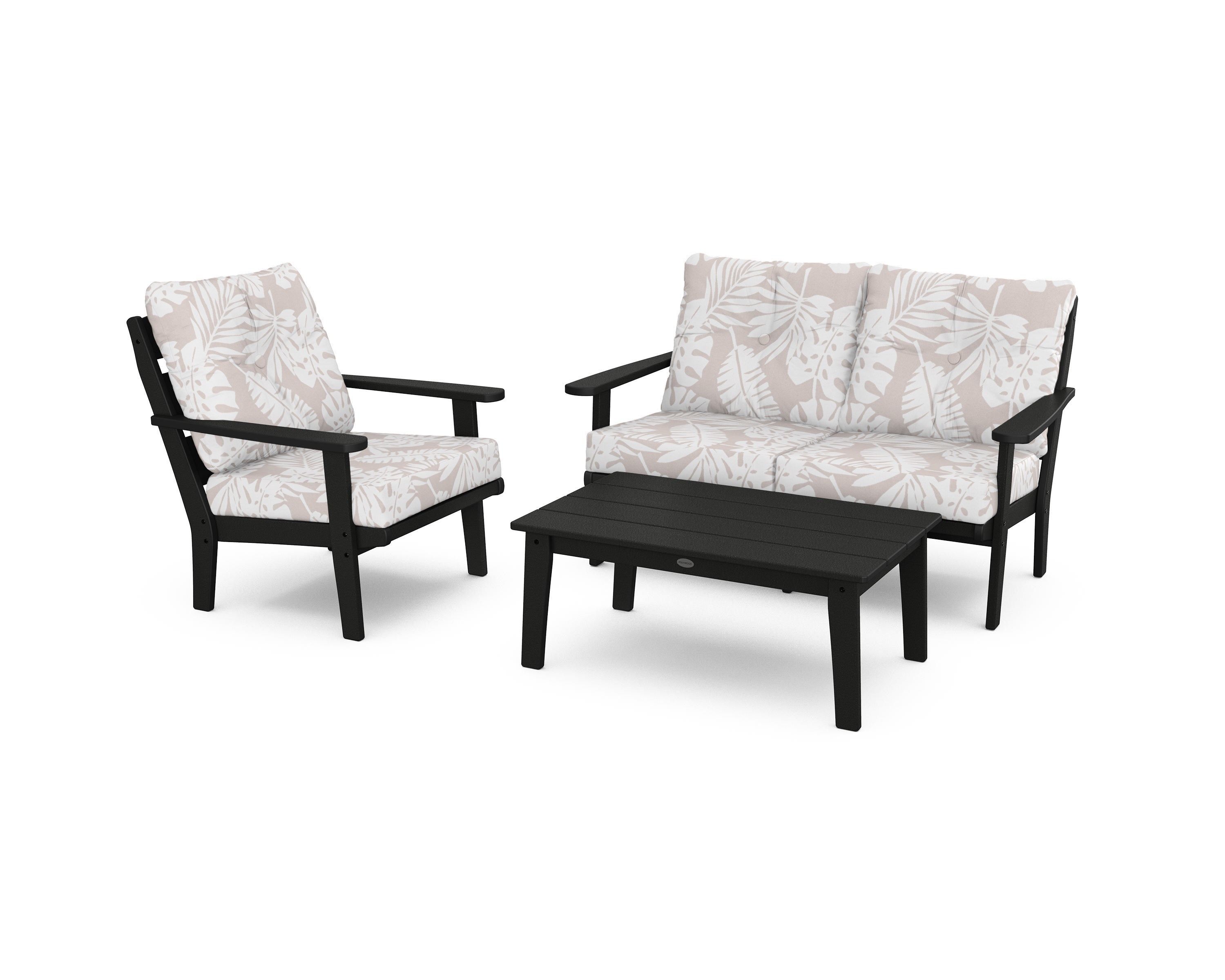POLYWOOD® Lakeside 3-Piece Deep Seating Set in Black / Leaf Dune Burlap