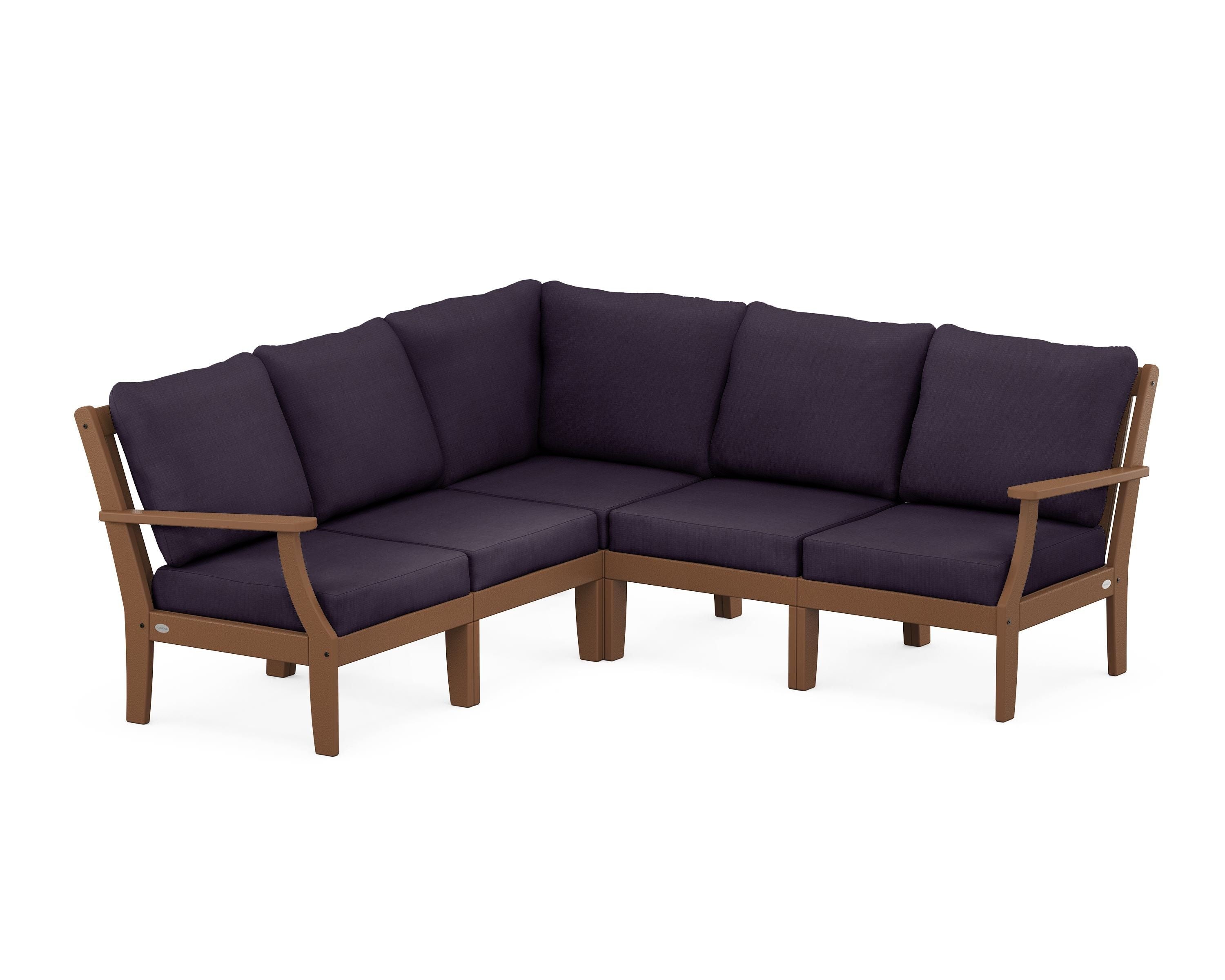 POLYWOOD® Braxton Modular 5-Piece Deep Seating Set in Teak / Navy Linen