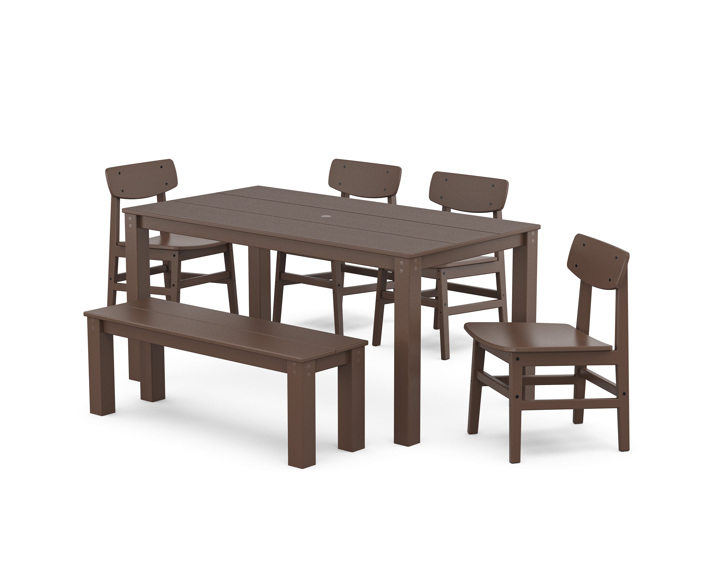 POLYWOOD® Modern Studio Urban Chair 6-Piece Parsons Dining Set with Bench in Mahogany