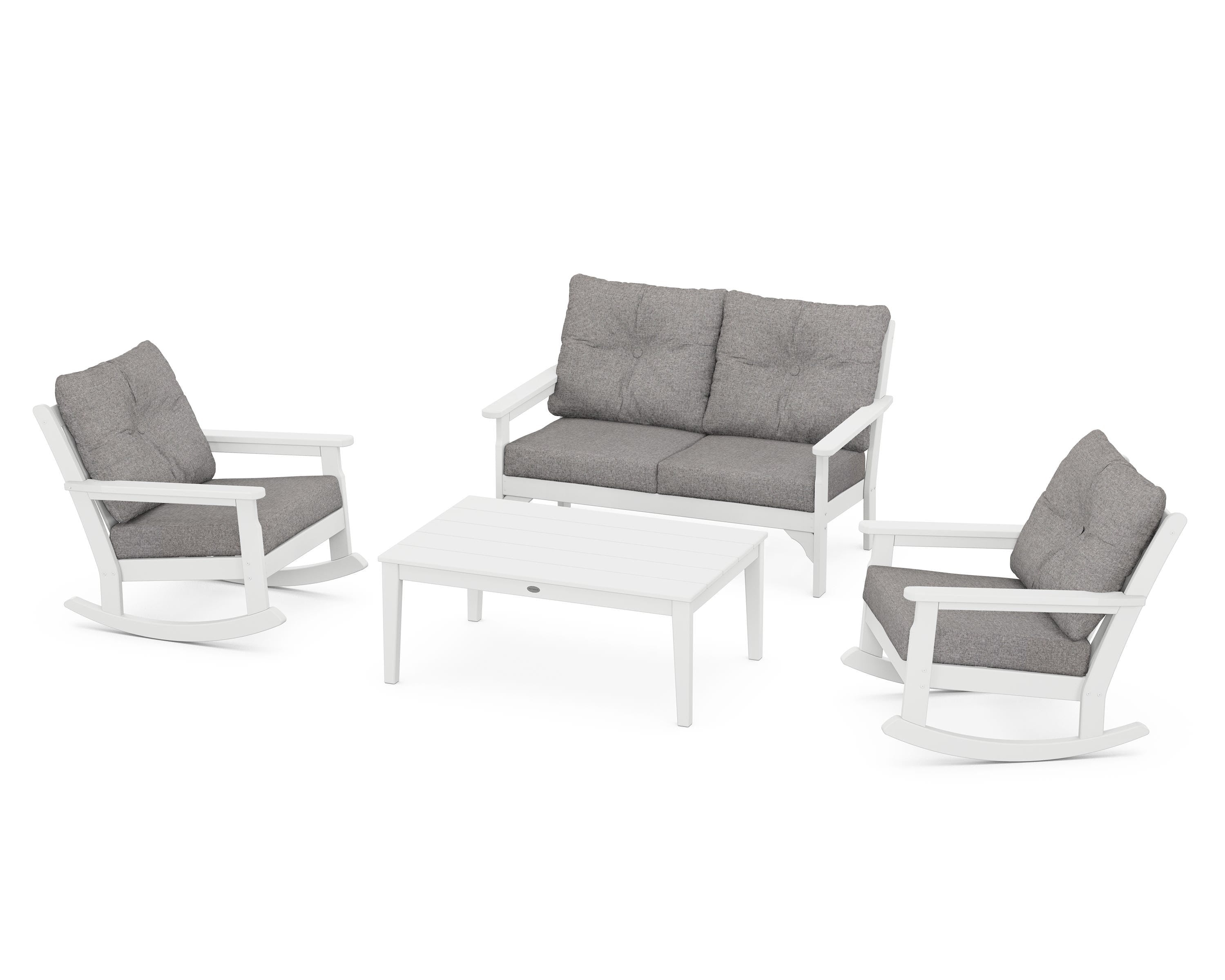 POLYWOOD® Vineyard 4-Piece Deep Seating Rocking Chair Set in White / Grey Mist