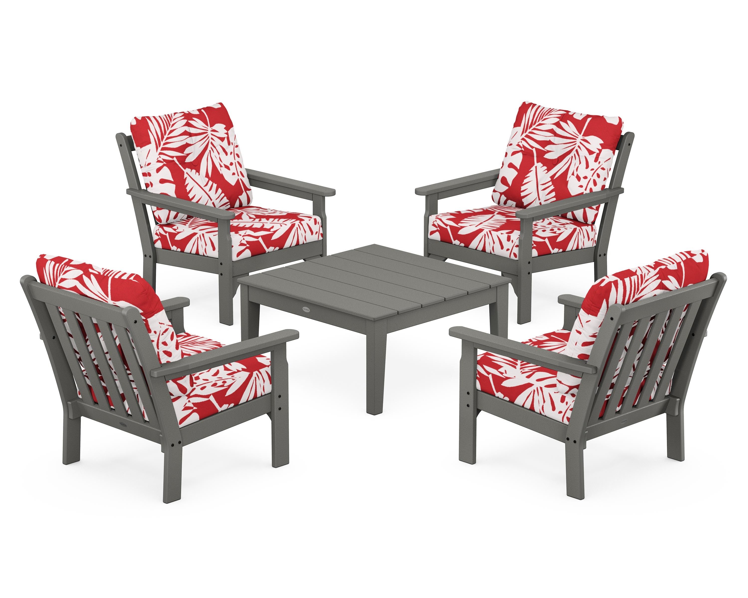 POLYWOOD® Vineyard 5-Piece Deep Seating Conversation Set in Slate Grey / Leaf Crimson