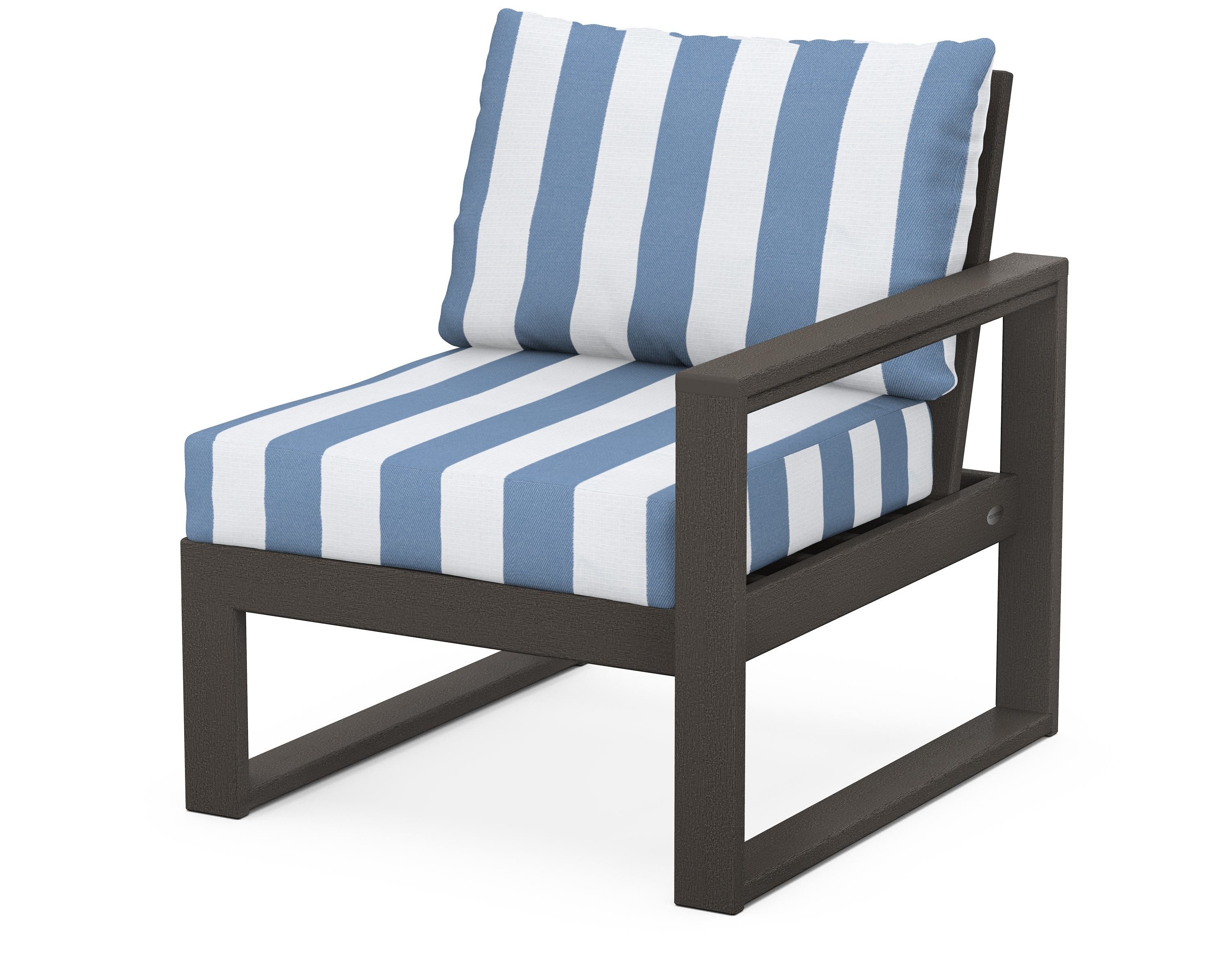 POLYWOOD® EDGE Modular Right Arm Chair in Vintage Coffee / Cabana Stripe Sky Blue