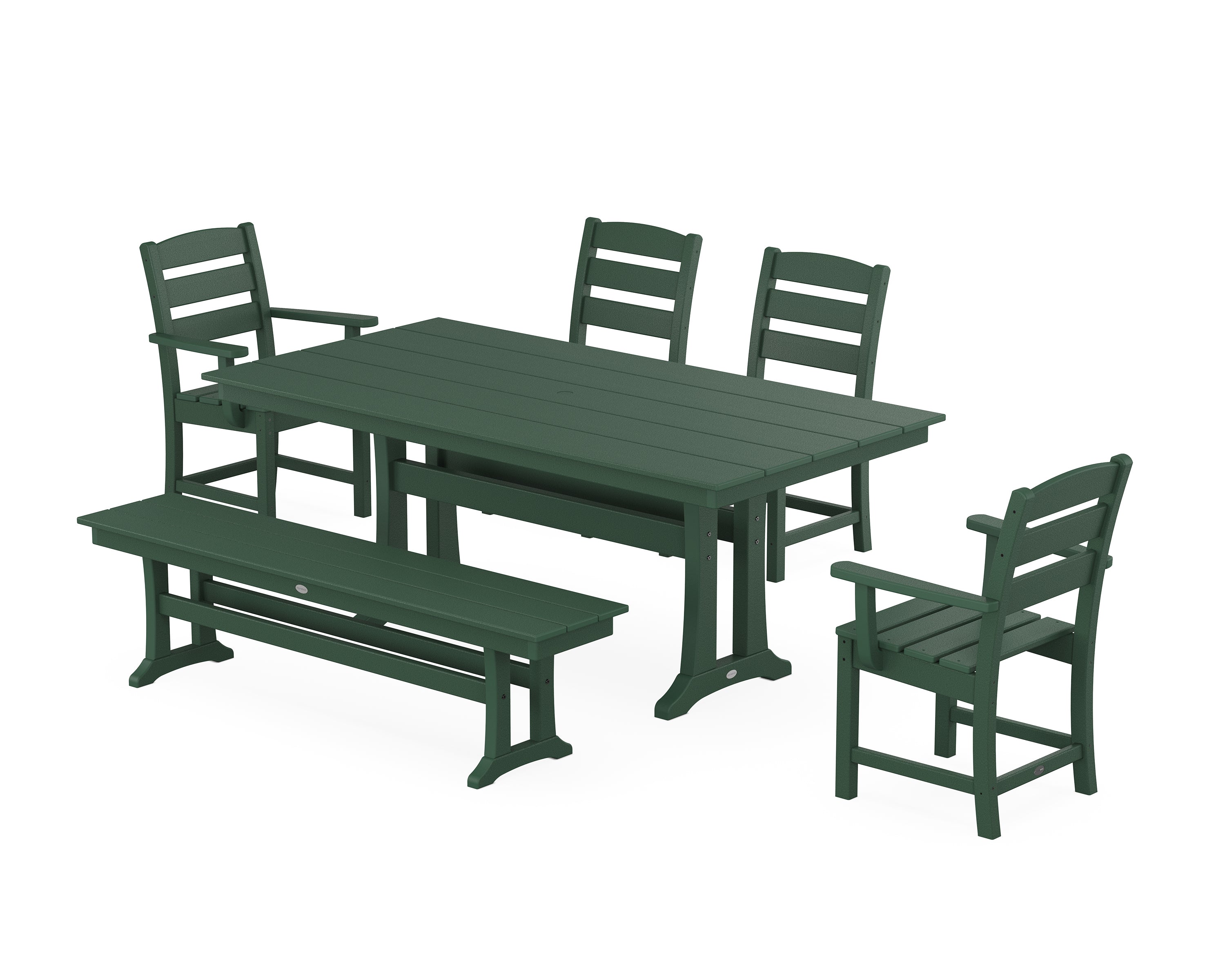 POLYWOOD® Lakeside 6-Piece Farmhouse Dining Set With Trestle Legs in Green