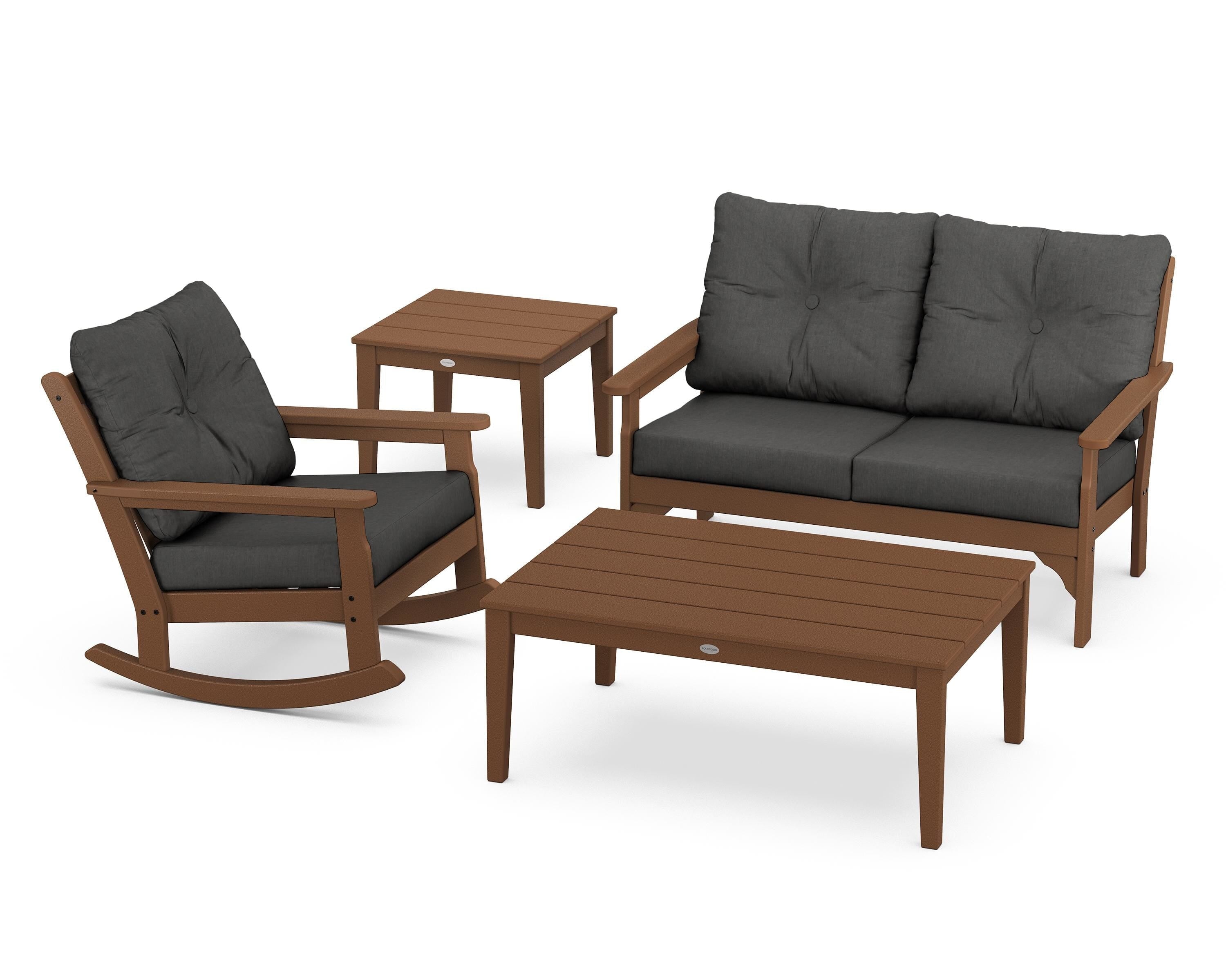 POLYWOOD® Vineyard 4-Piece Deep Seating Rocker Set in Teak / Spectrum Carbon