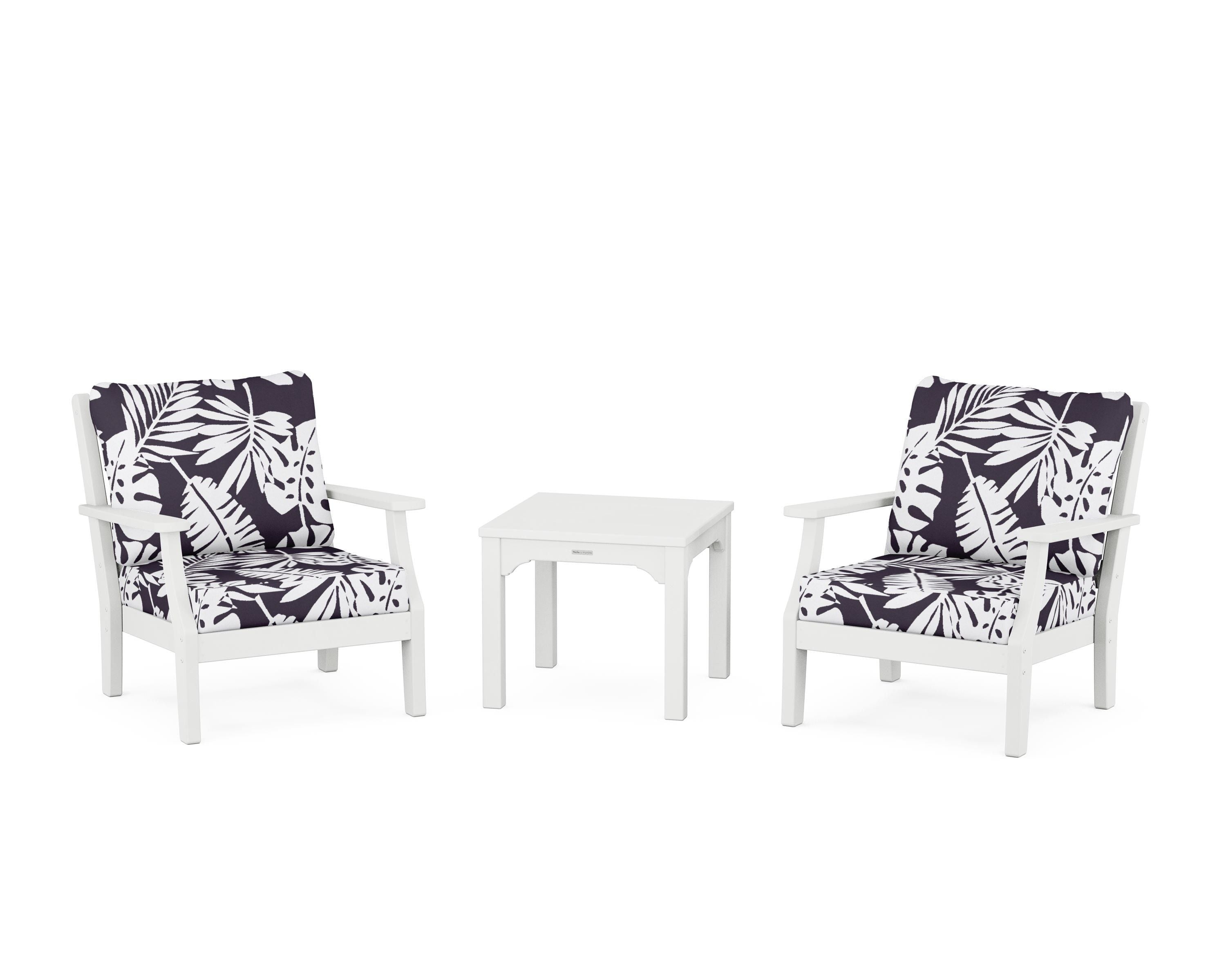 Martha Stewart by POLYWOOD® Chinoiserie 3-Piece Deep Seating Set in White / Leaf Navy