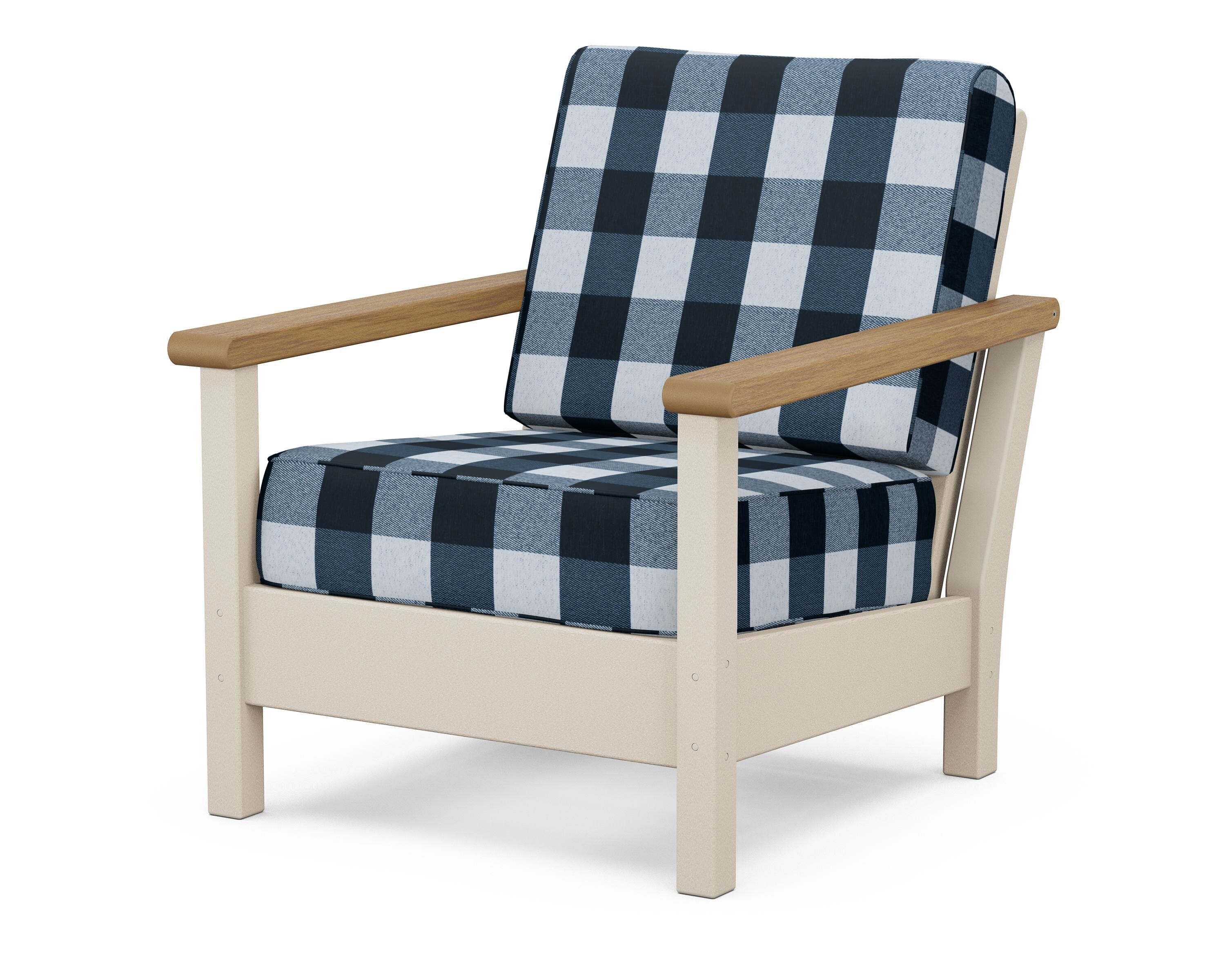 POLYWOOD® Harbour Deep Seating Chair in Sand / Natural / Buffalo Plaid Marine Indigo