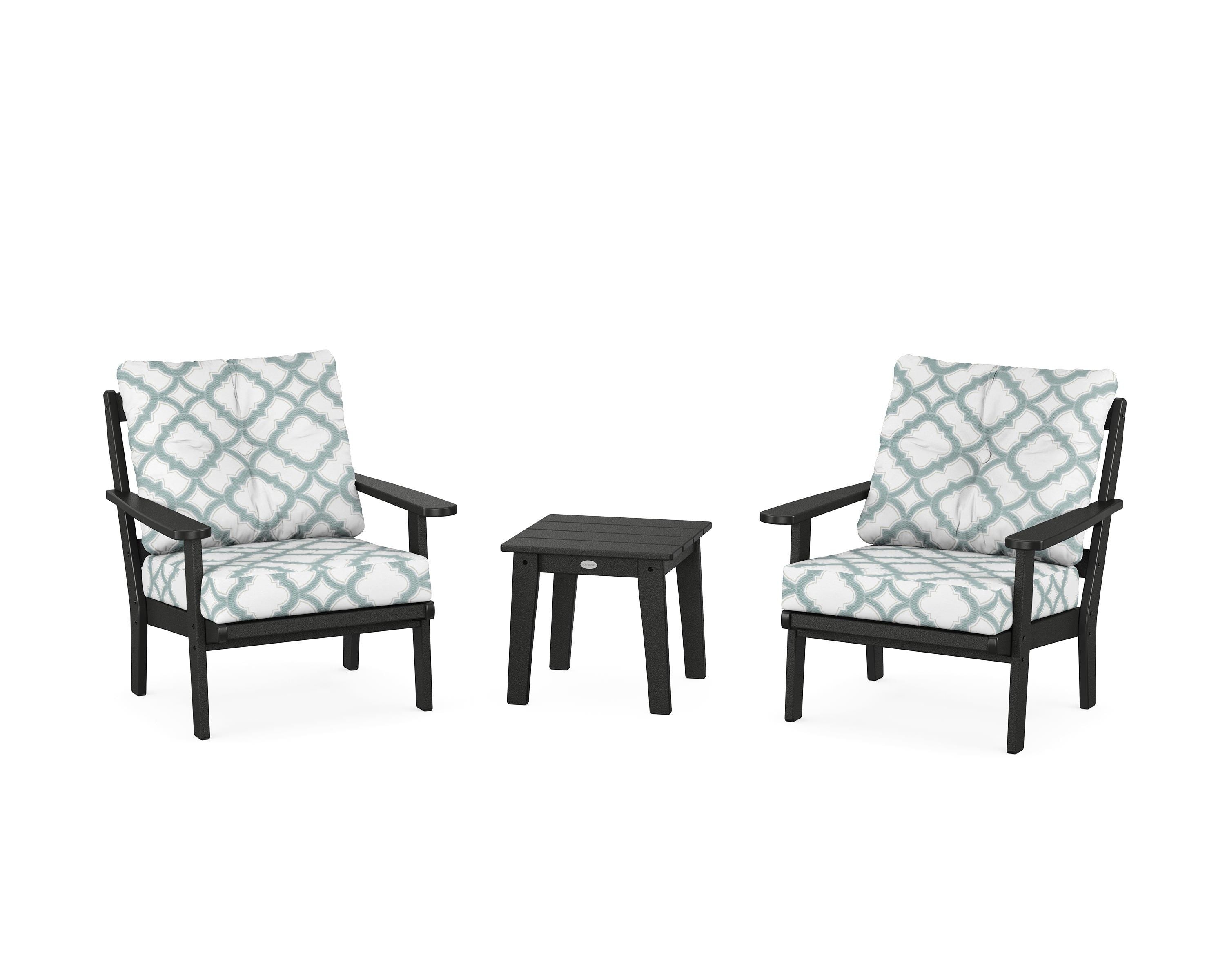 POLYWOOD® Mission 3-Piece Deep Seating Set in Black / Trellis Glacier Spa