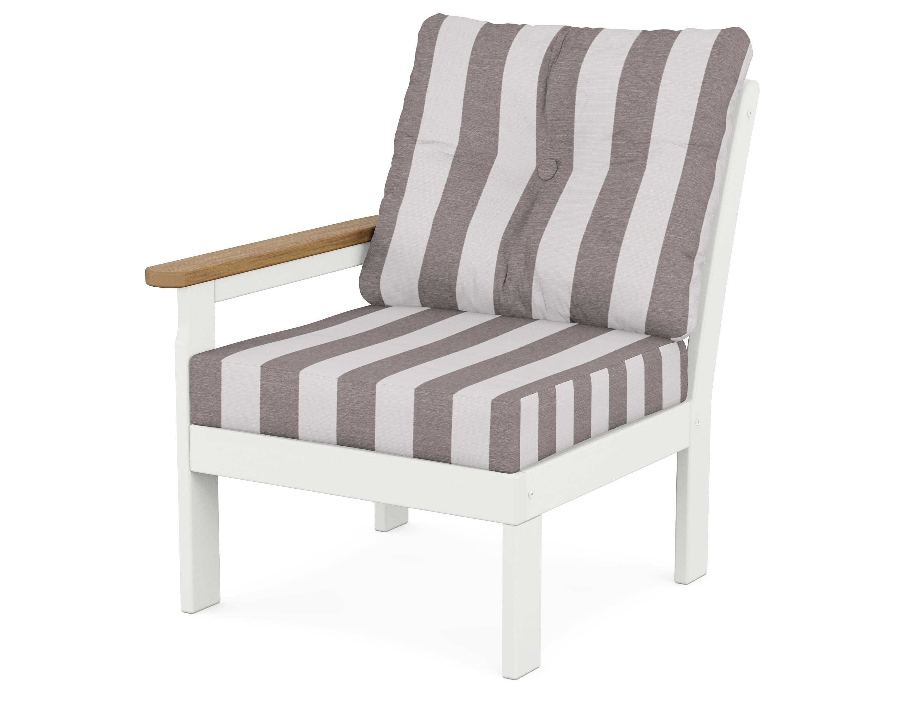 POLYWOOD® Vineyard Modular Left Arm Chair in White / Natural / Cabana Stripe Grey Mist