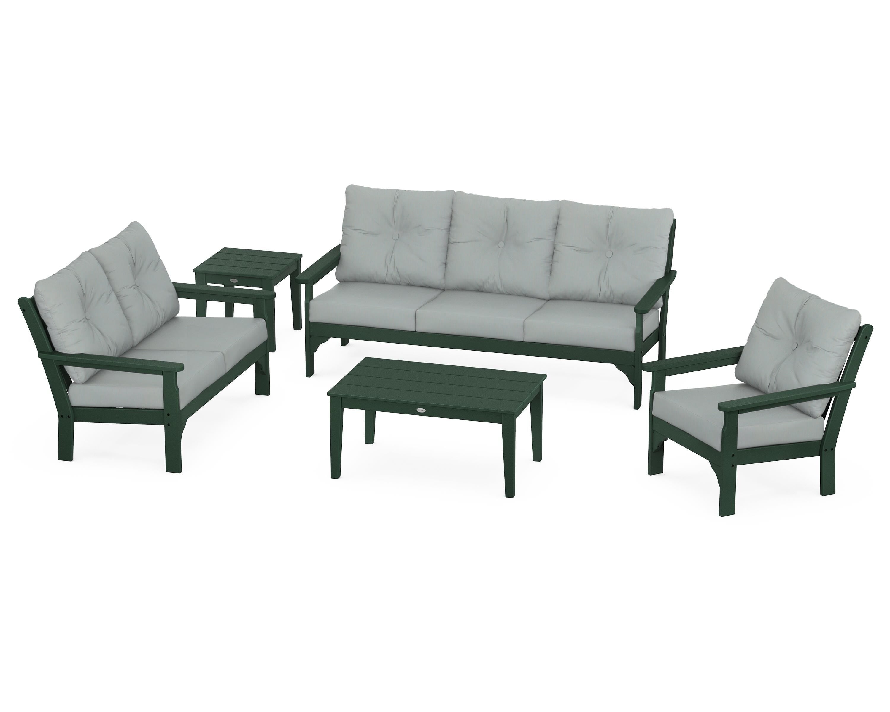 POLYWOOD® Vineyard 5 Piece Deep Seating Set in Green / Spa