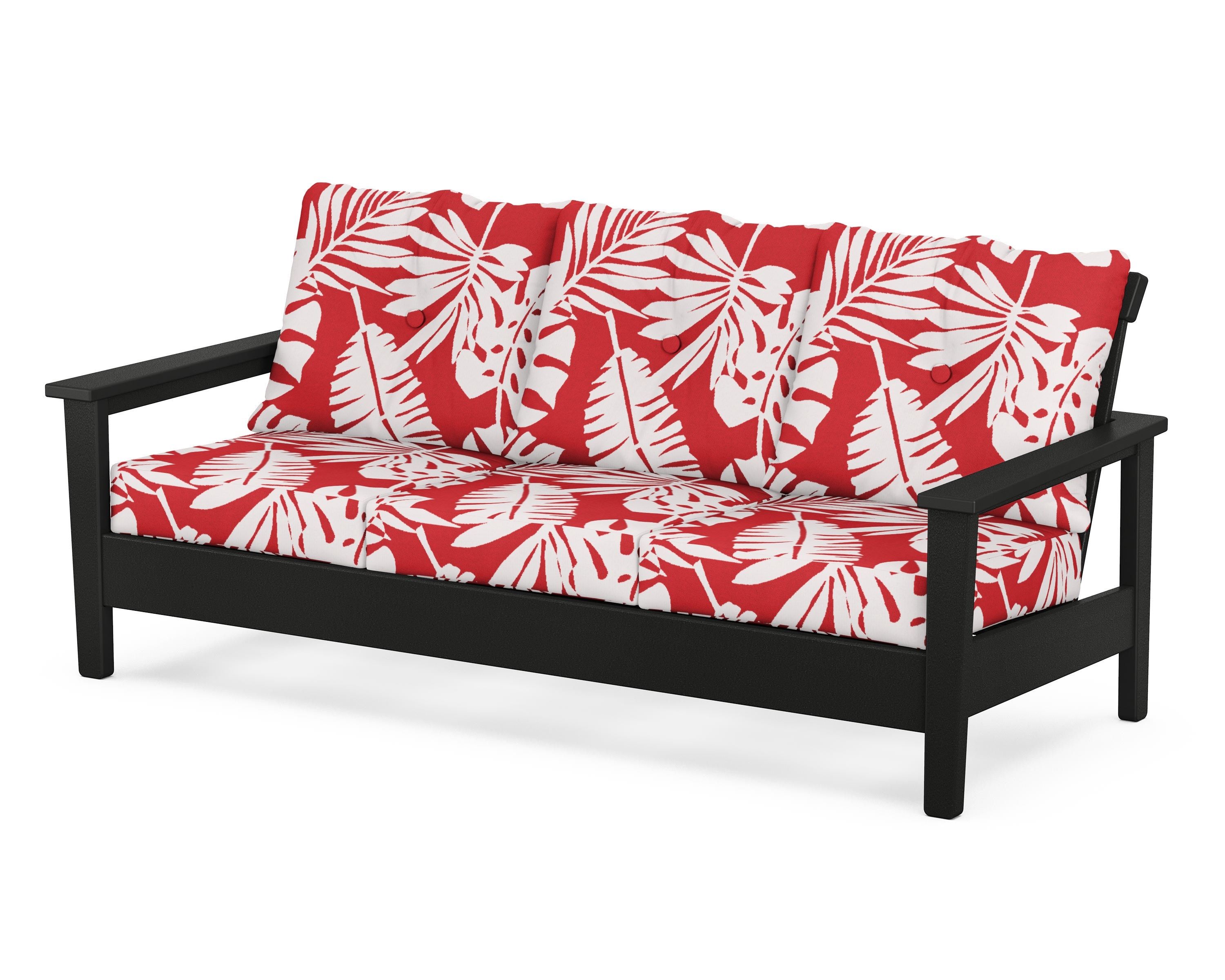 POLYWOOD® Prescott Deep Seating Sofa in Black / Leaf Crimson