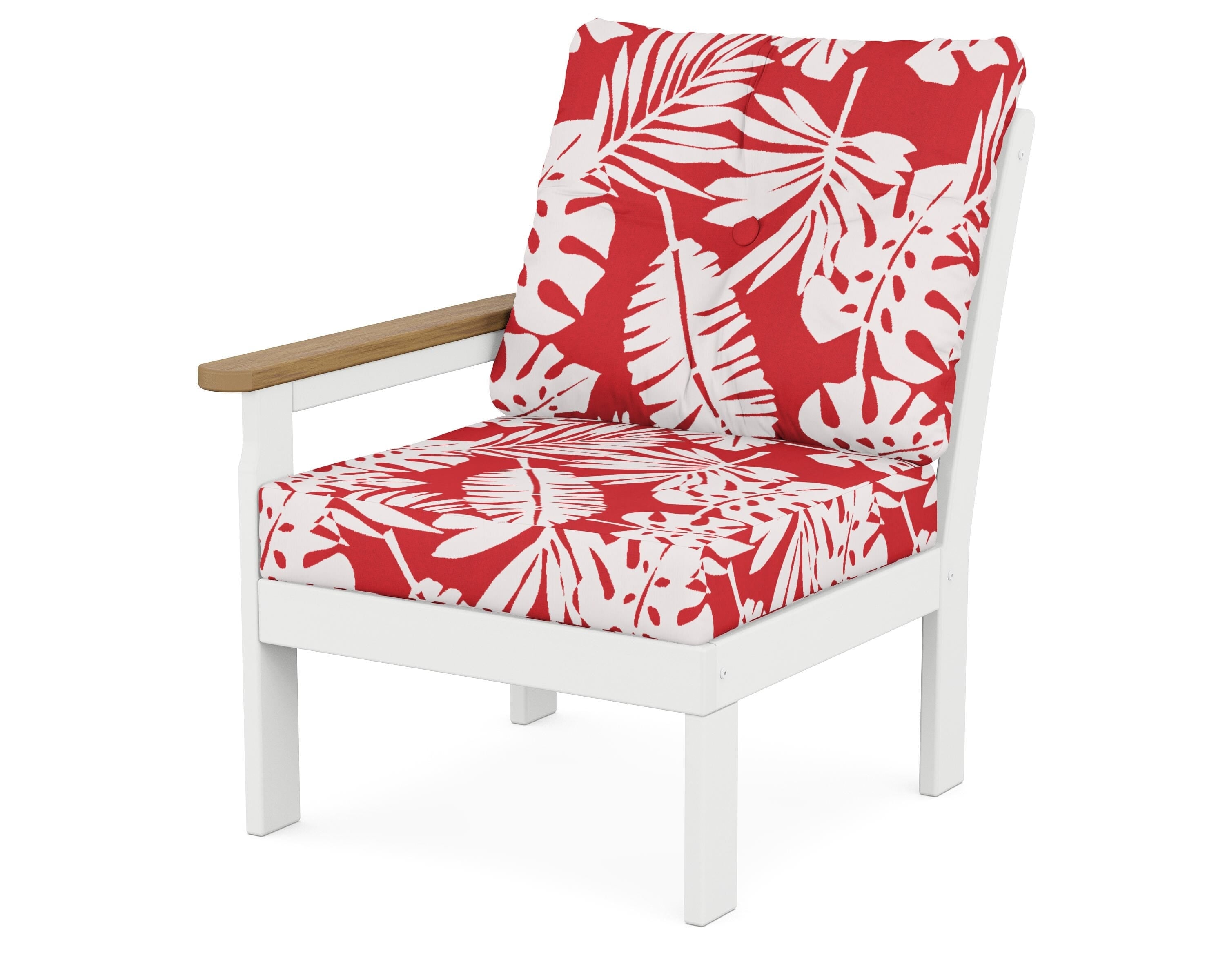 POLYWOOD® Vineyard Modular Left Arm Chair in White / Natural / Leaf Crimson