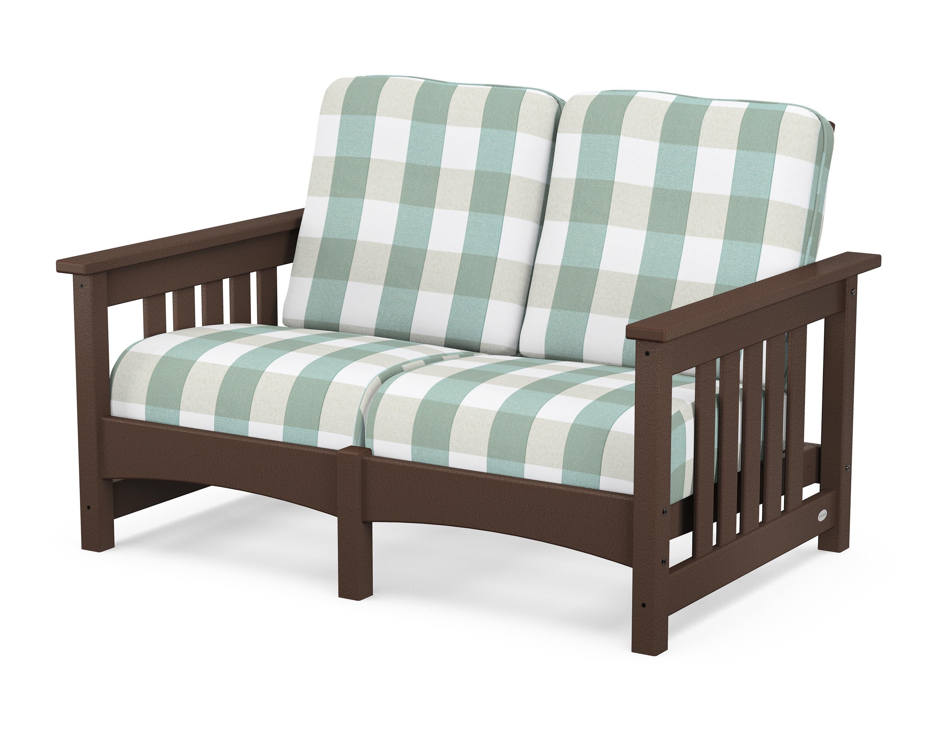 POLYWOOD® Club Mission Loveseat in Mahogany / Buffalo Plaid Glacier Spa