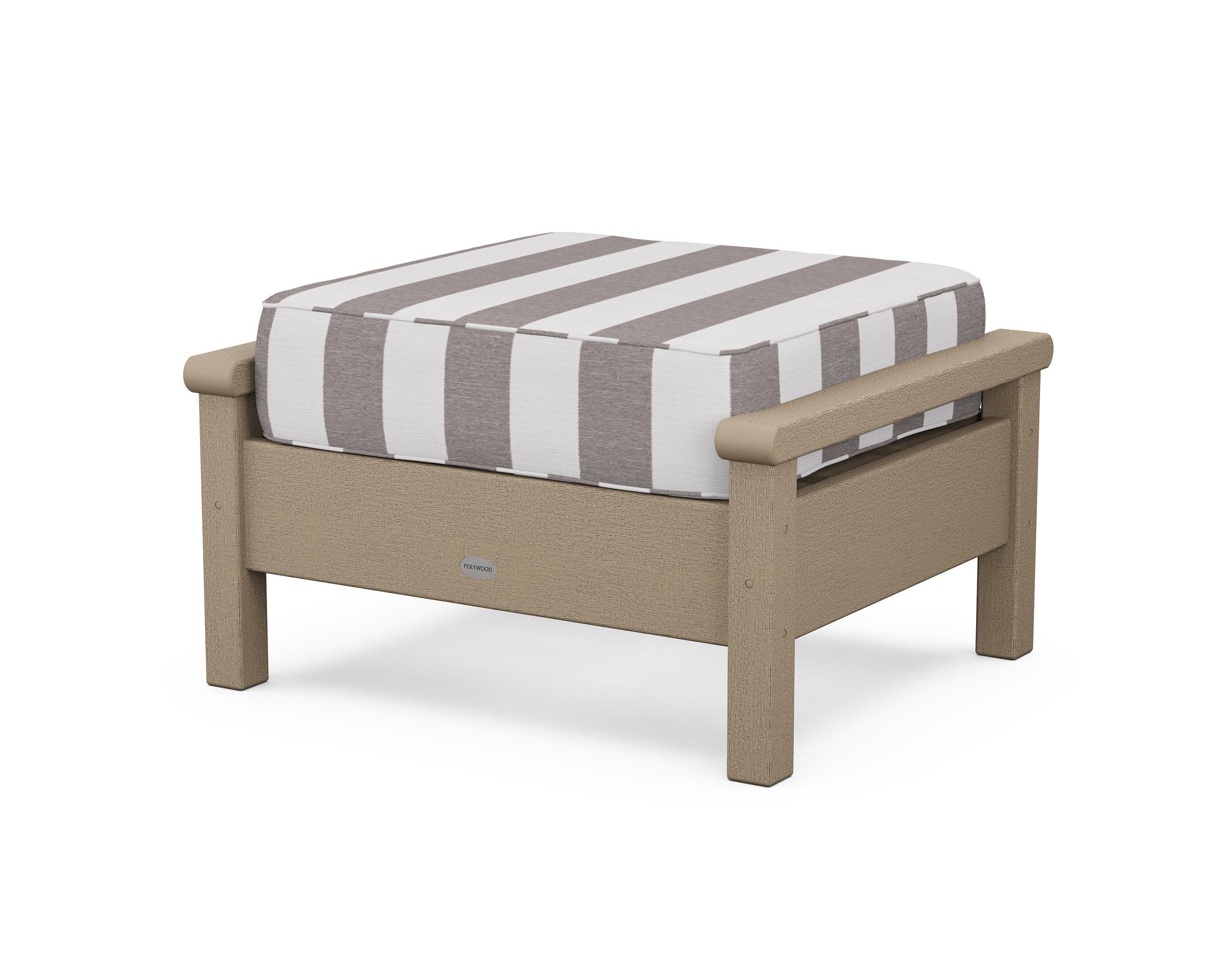 POLYWOOD® Harbour Deep Seating Ottoman in Vintage Sahara / Cabana Stripe Grey Mist