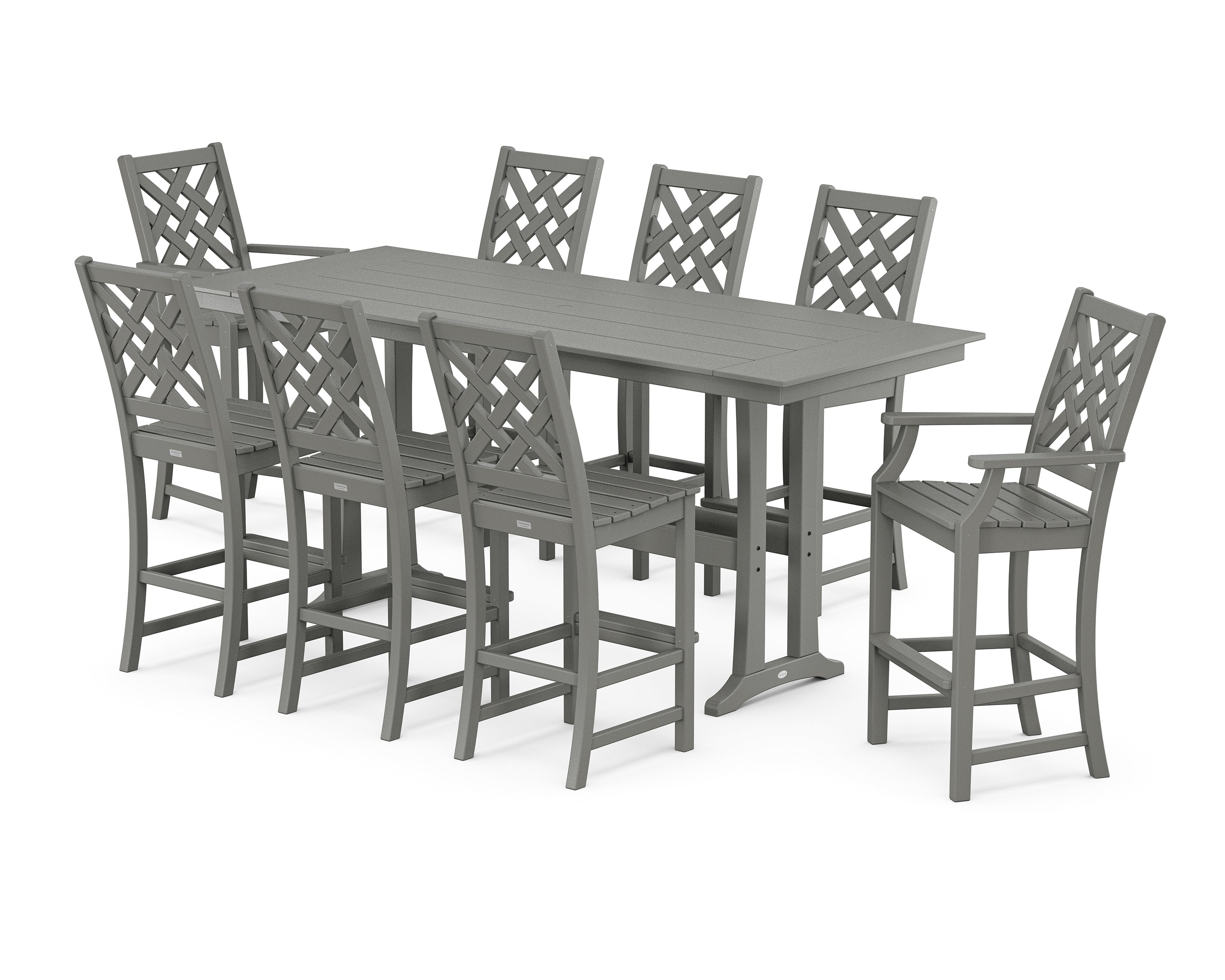 Country Living Wovendale 9-Piece Farmhouse Bar Set with Trestle Legs in Slate Grey