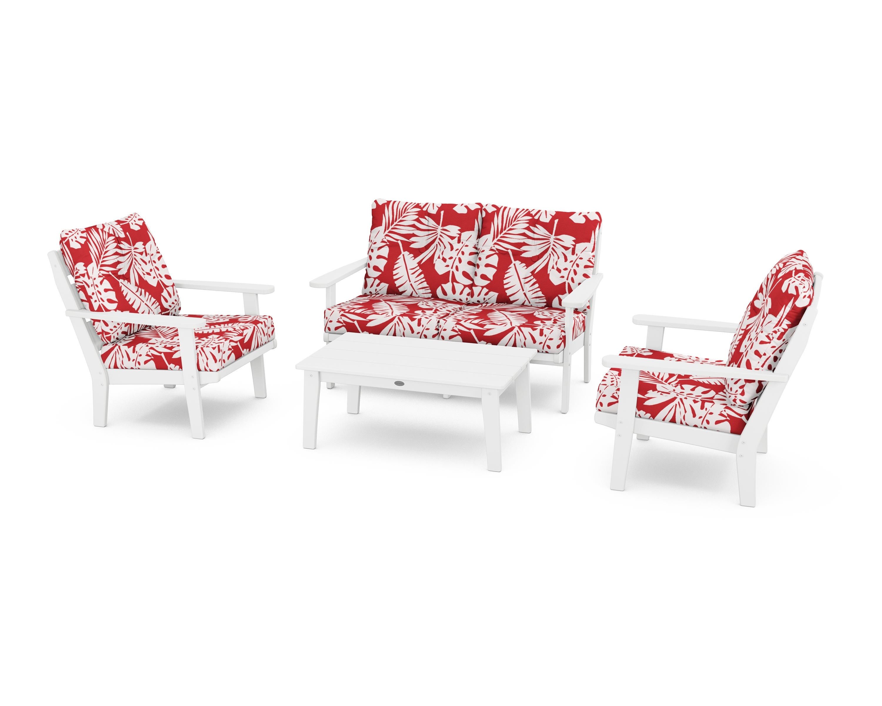 POLYWOOD® Lakeside 4-Piece Deep Seating Set in White / Leaf Crimson