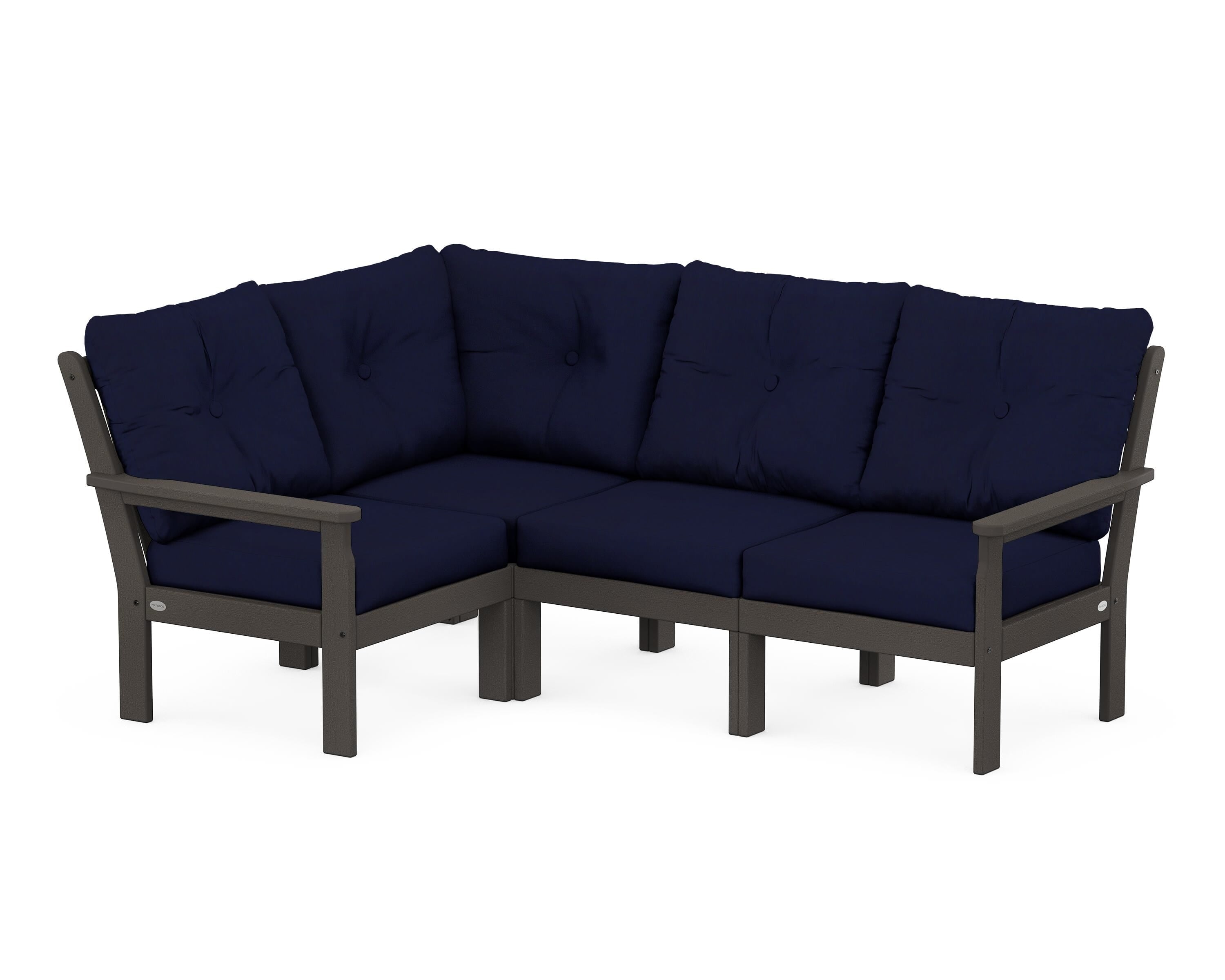 POLYWOOD® Vineyard 4-Piece Sectional in Vintage Coffee / Navy