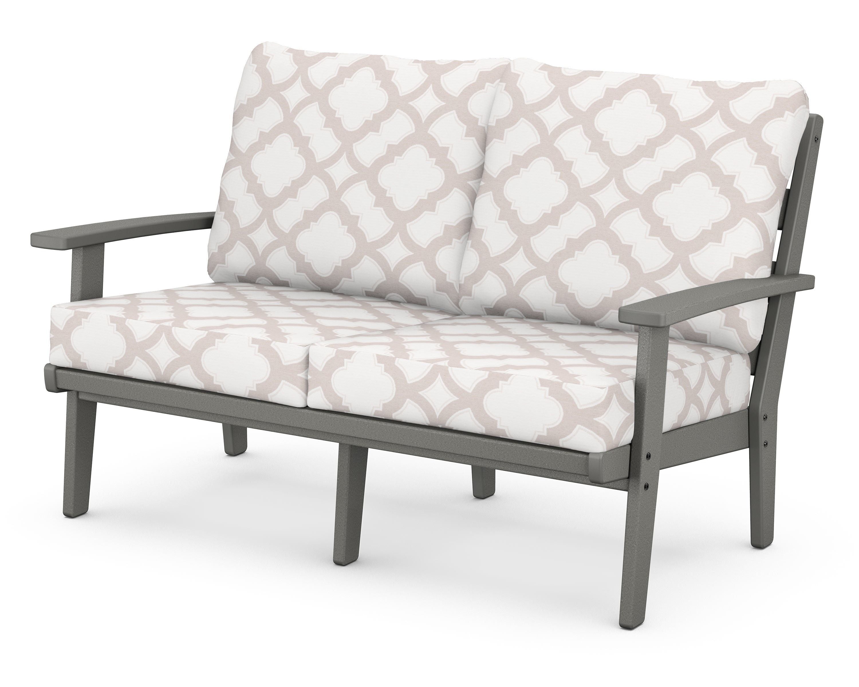 POLYWOOD® Grant Park Deep Seating Loveseat in Slate Grey / Trellis Dune Burlap