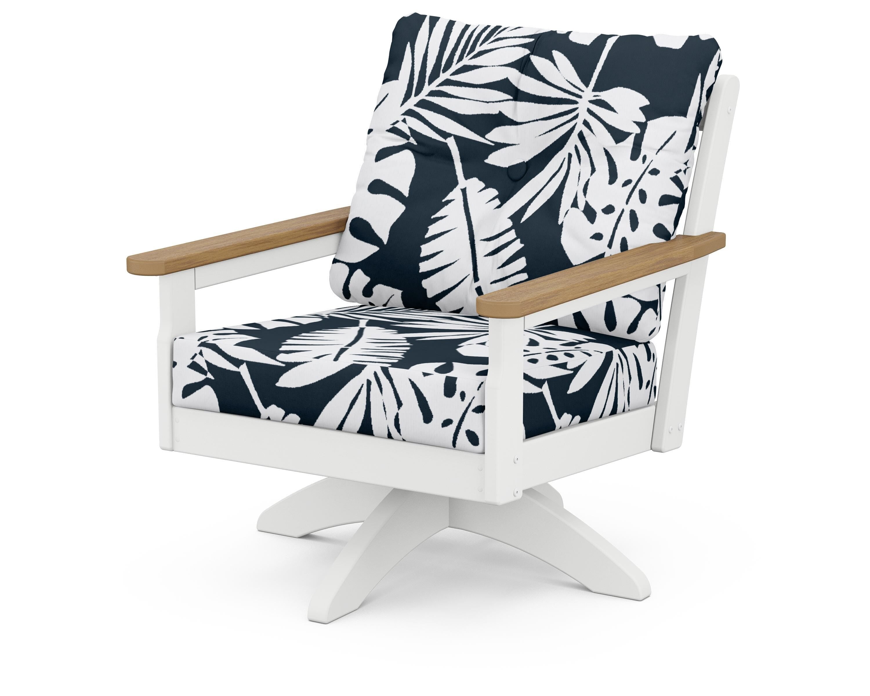 POLYWOOD® Vineyard Deep Seating Swivel Chair in White / Natural / Leaf Marine Indigo