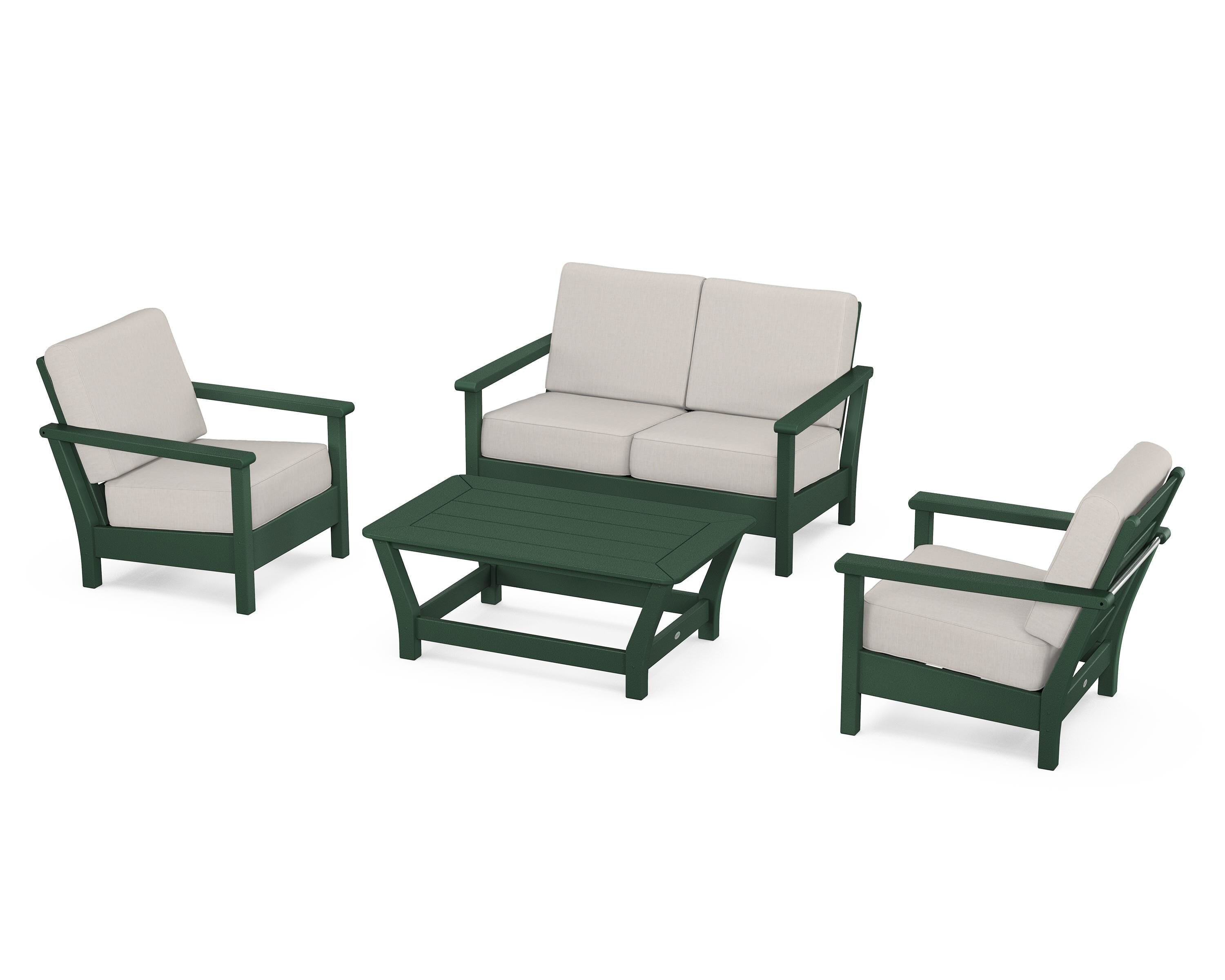 POLYWOOD® Harbour 4-Piece Deep Seating Set in Green / Cast Ash