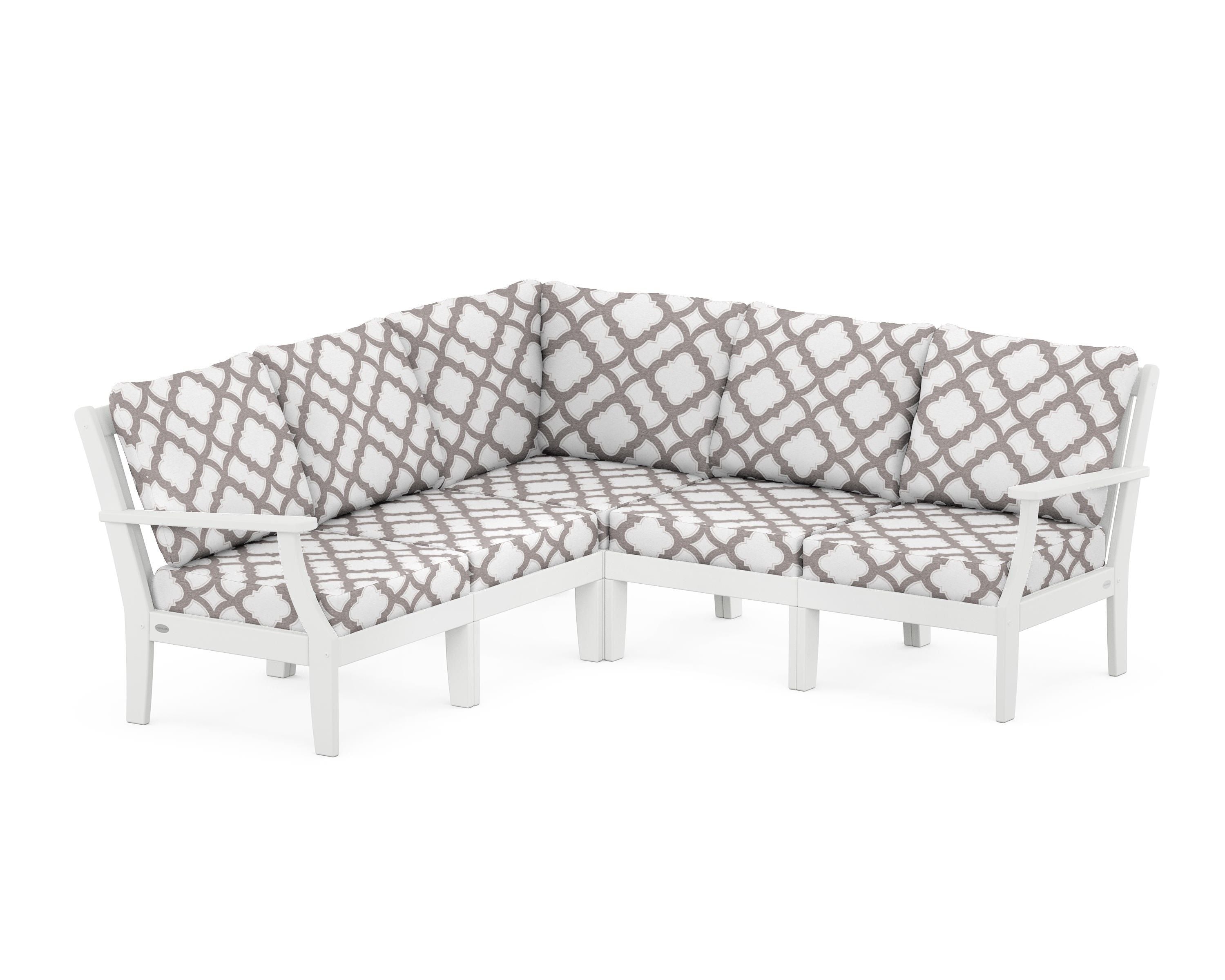 POLYWOOD® Braxton Modular 5-Piece Deep Seating Set in White / Trellis Grey Mist