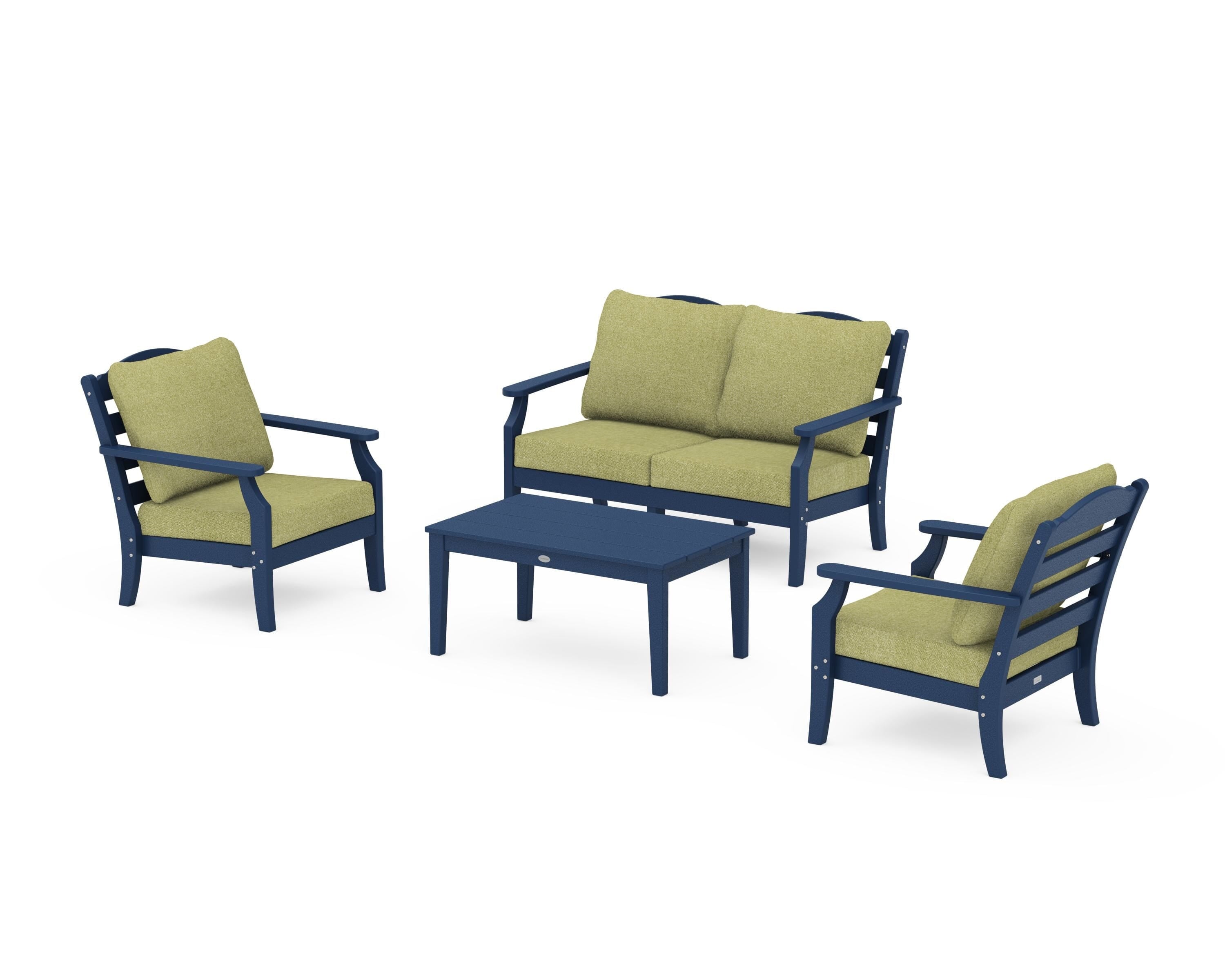 Draper James™ by POLYWOOD® Savannah 4-Piece Deep Seating Set with Loveseat in Navy / Chartreuse Boucle