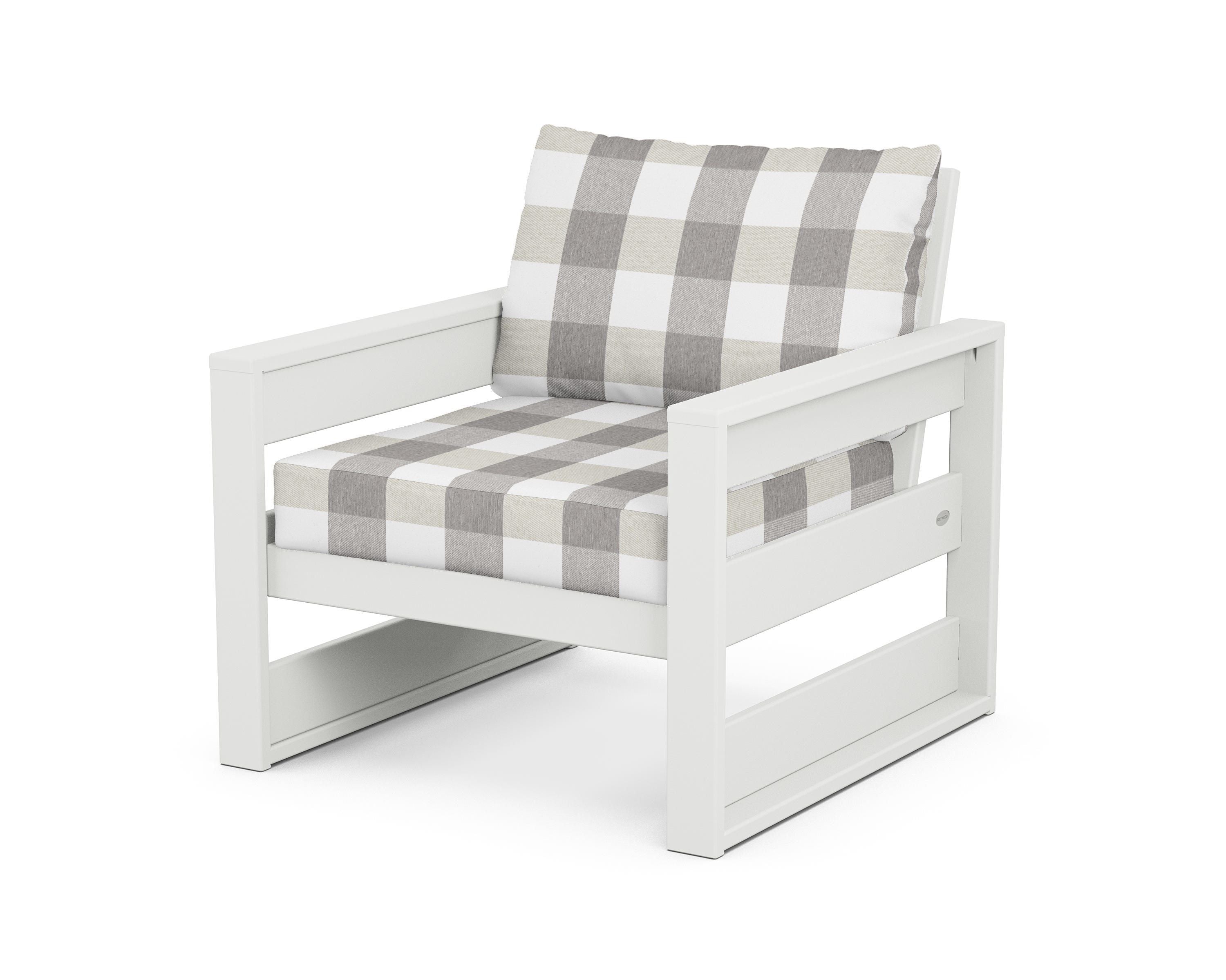 POLYWOOD® Westport Club Chair in White / Buffalo Plaid Grey Mist