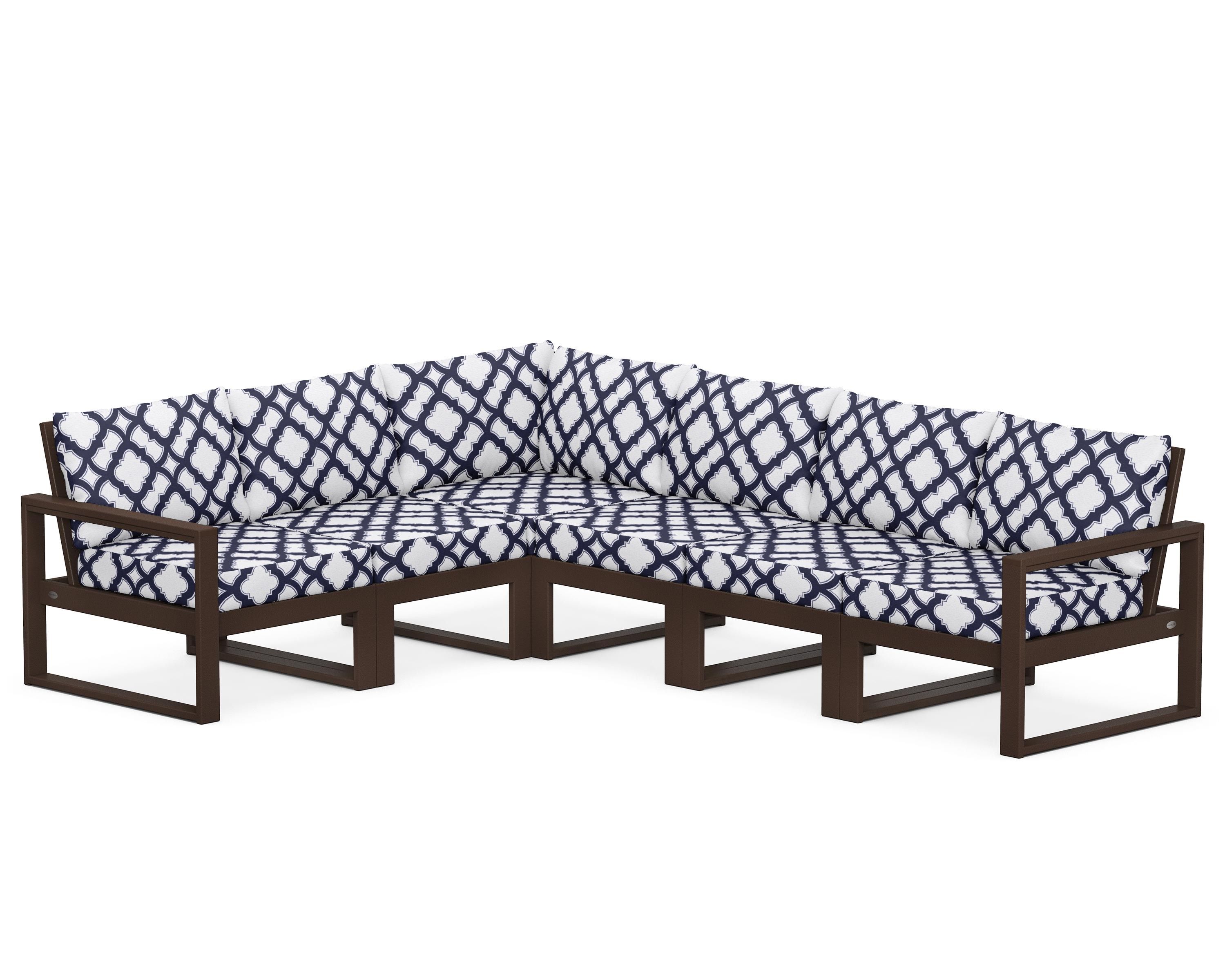 POLYWOOD® EDGE 6-Piece Modular Deep Seating Set in Mahogany / Trellis Navy